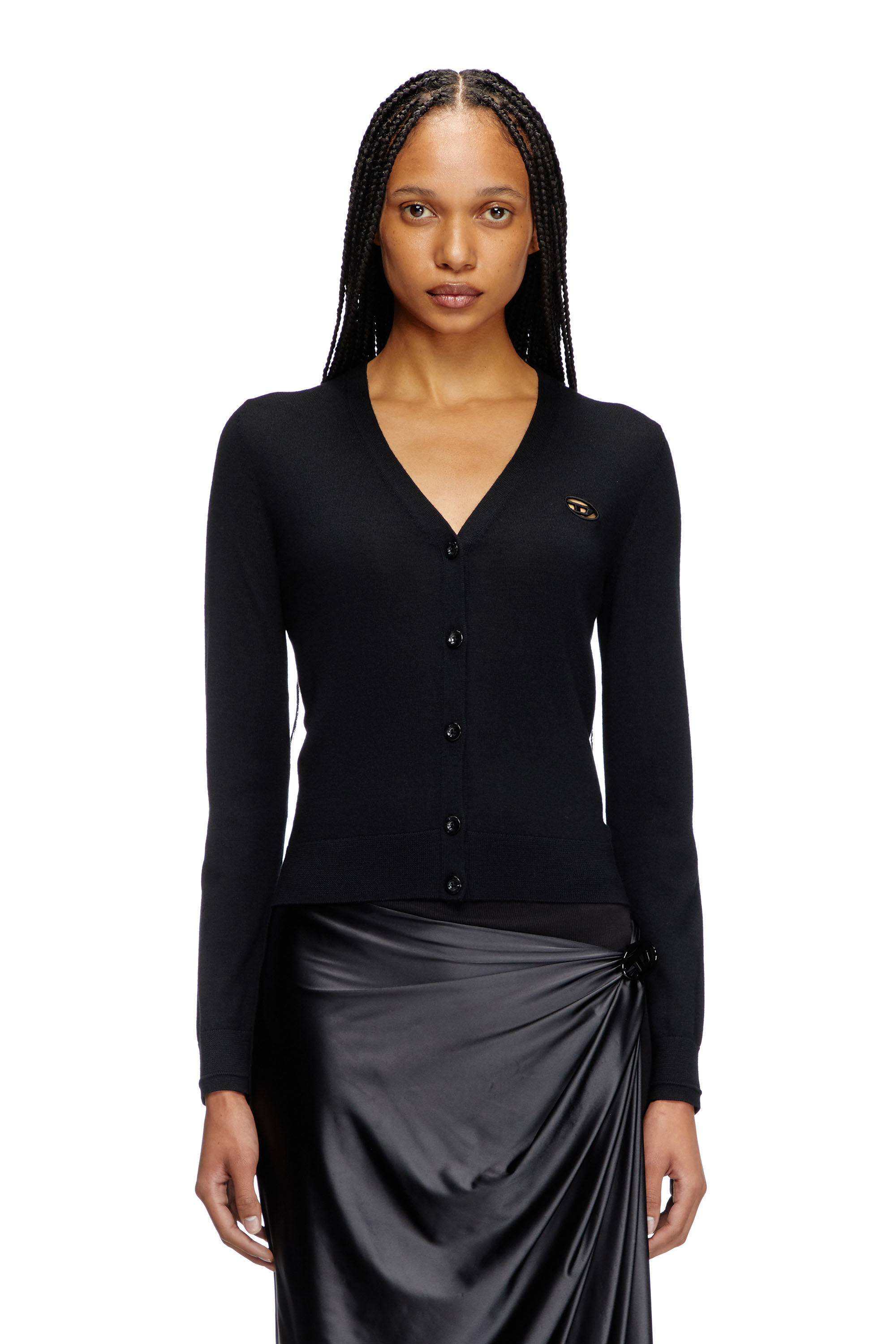 Diesel - M-ALIMA, Damen Cardigan aus Wolle mit Cut-out-Logo in Schwarz - 3