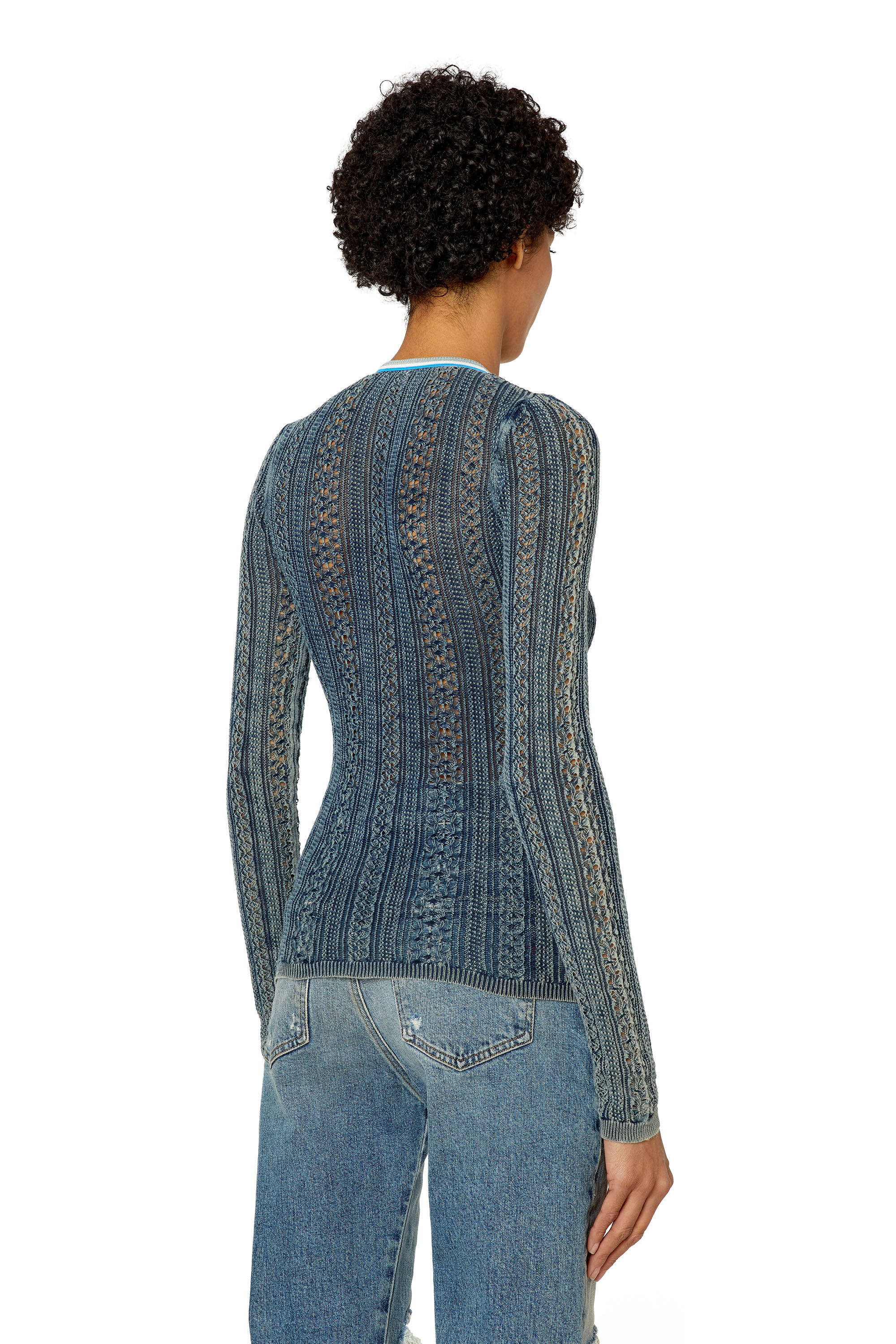 Diesel - M-IKYLA, Damen Pointelle-Pullover mit Oval D-Cutout in Blau - 4