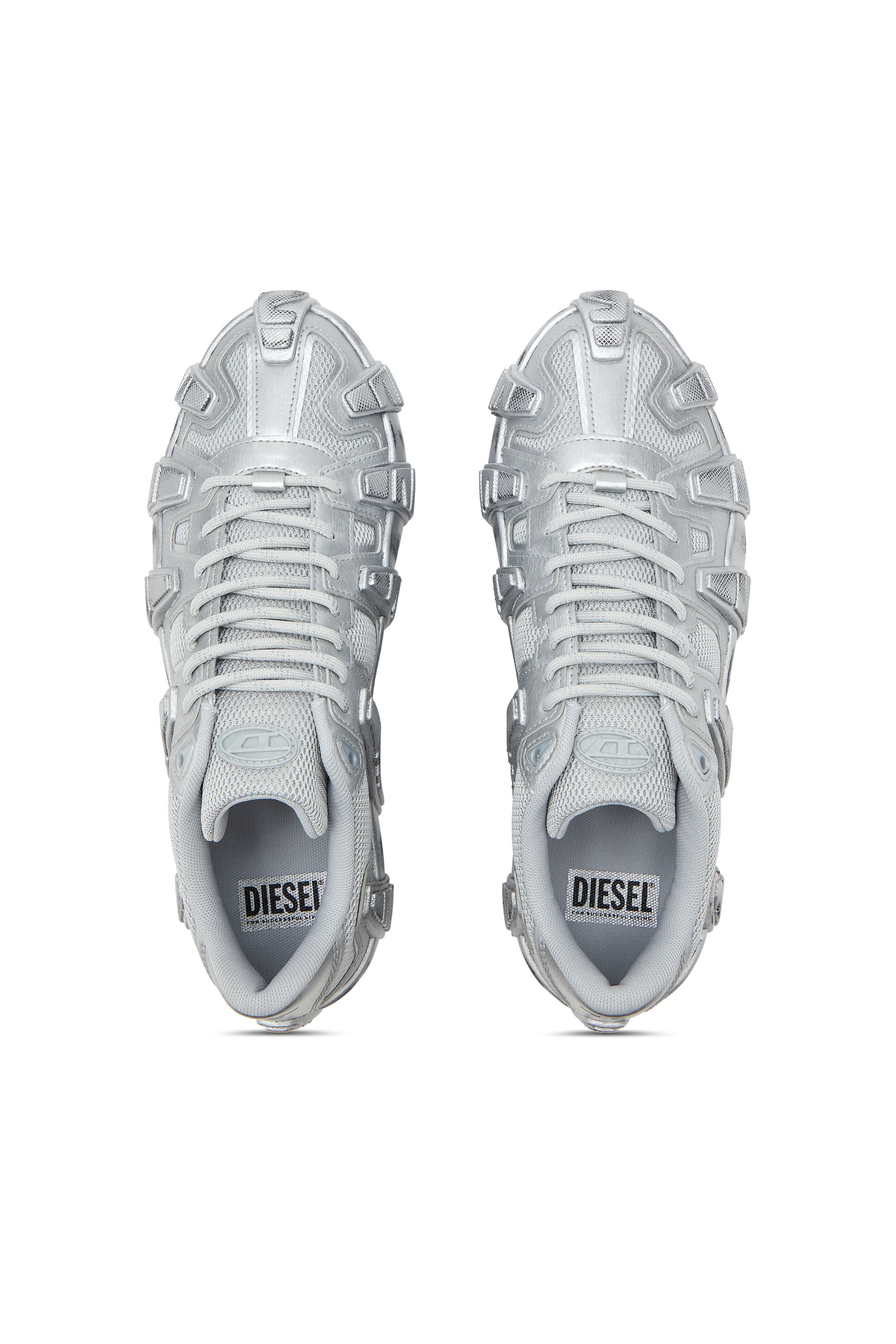 Diesel - S-D-GRIFFE LOW, Herren Metallic-Sneakers aus Mesh und PU in Silber - 4