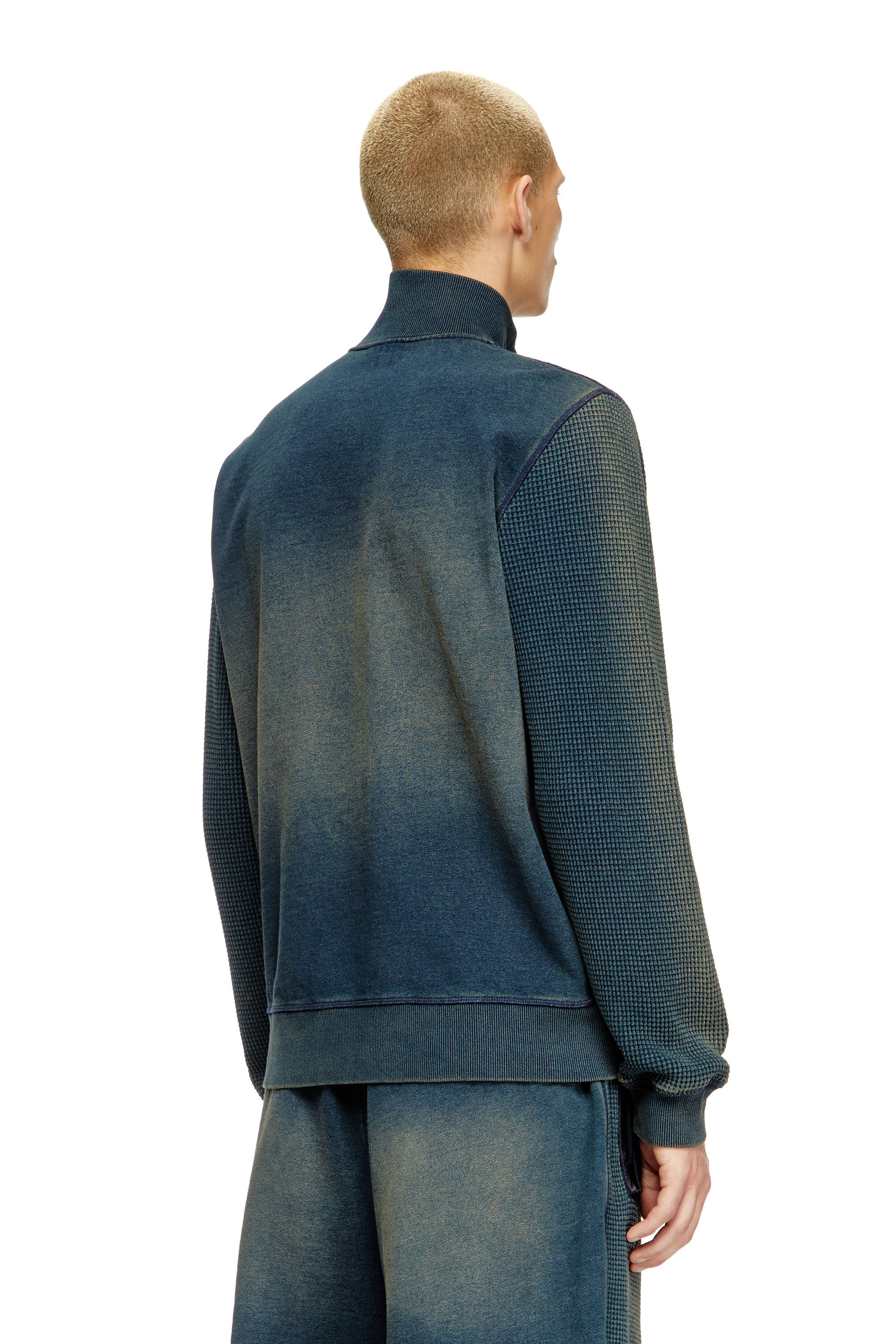 Diesel - S-WAFY-ZIP, Herren Sweatshirt mit Reißverschluss aus Waffelstoff und Jersey in Dunkelblau - 2