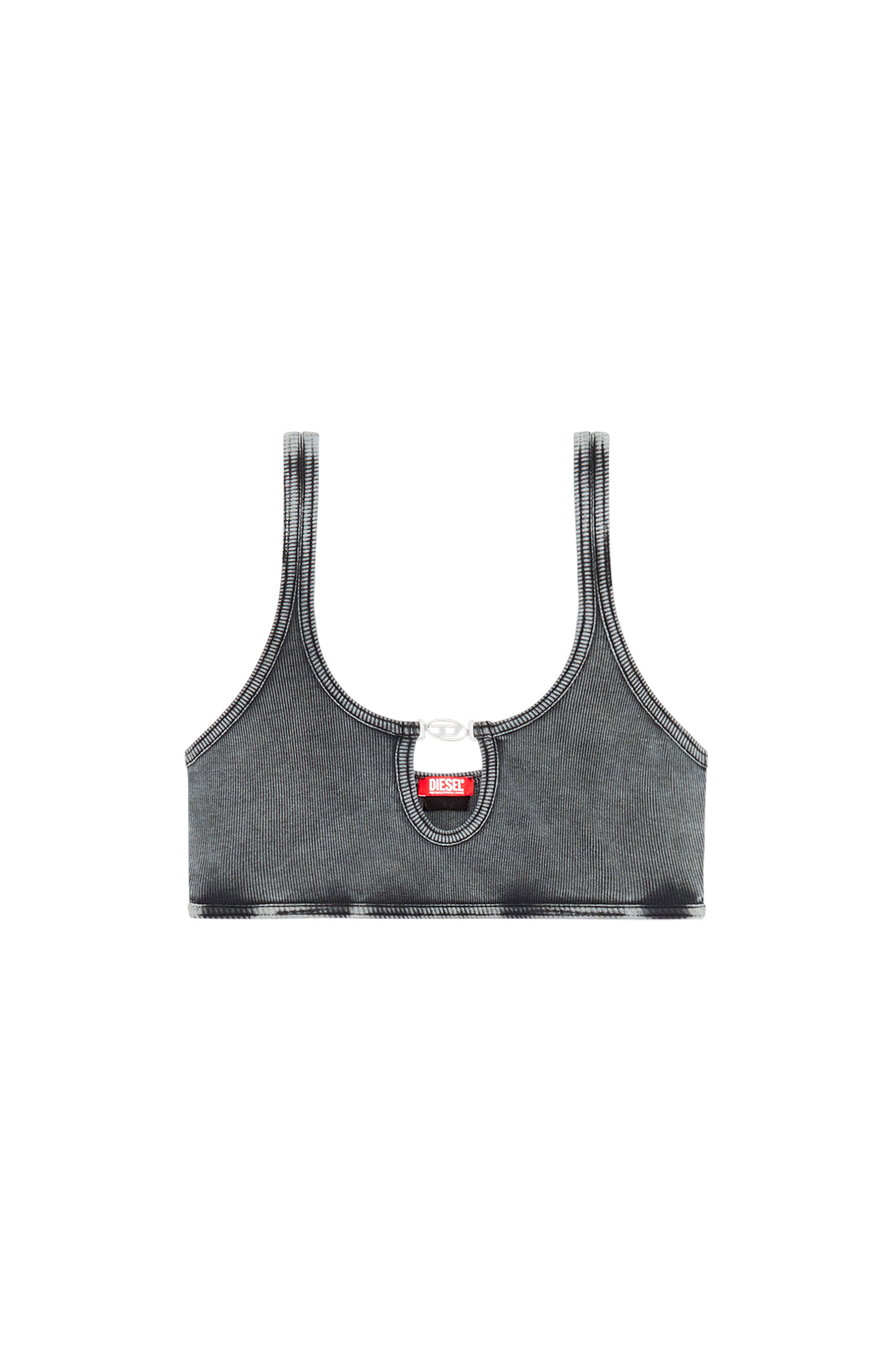 Diesel - UFSB-OVAL-D-RIB-BRALETTE, Damen Geripptes Bralette mit Oval D-Plakette in Schwarz - 2