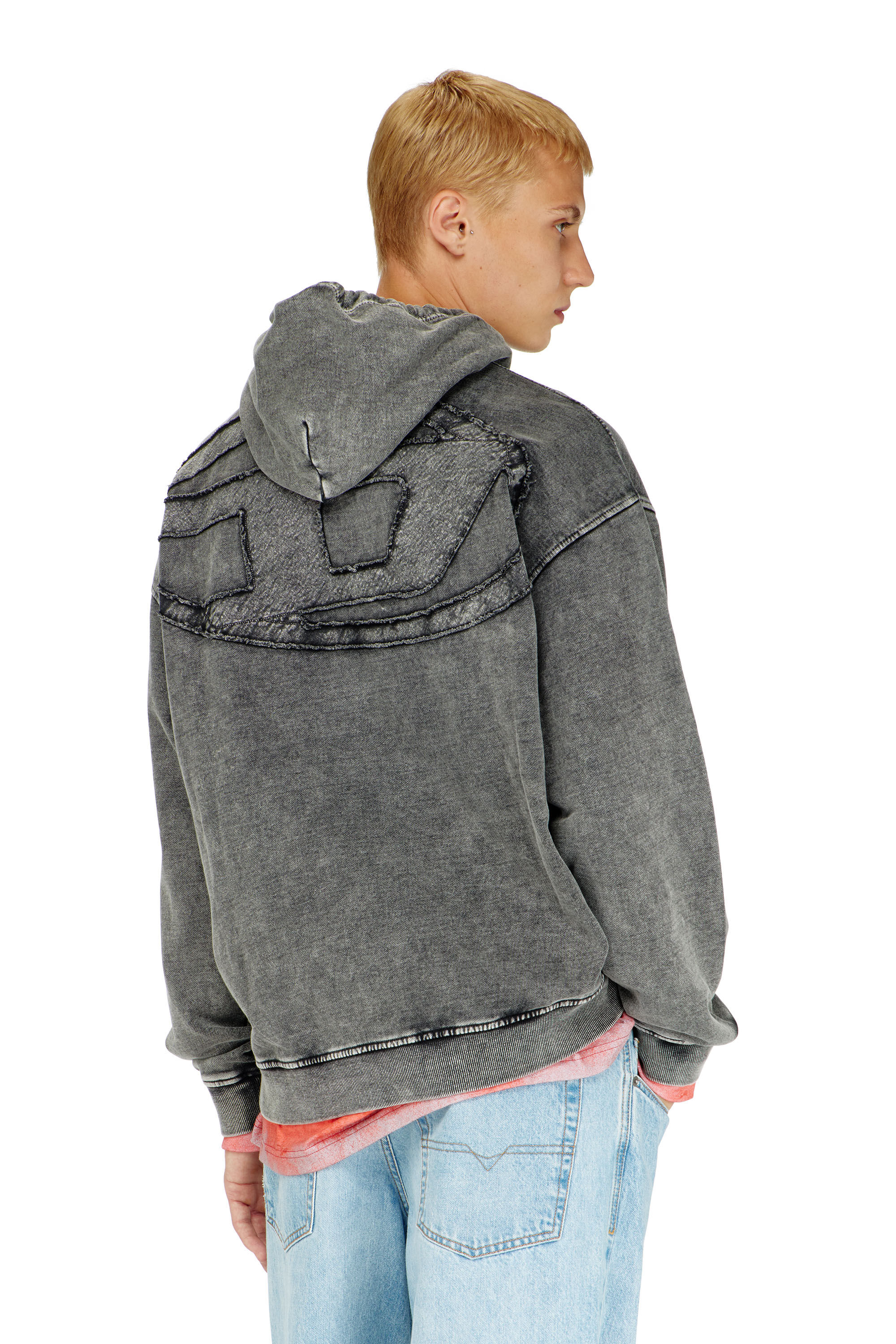 Diesel - S-BOXT-HOOD-DEN, Herren Hoodie mit roh geschnittener R&uuml;ckenapplikation in Dunkelgrau - 4