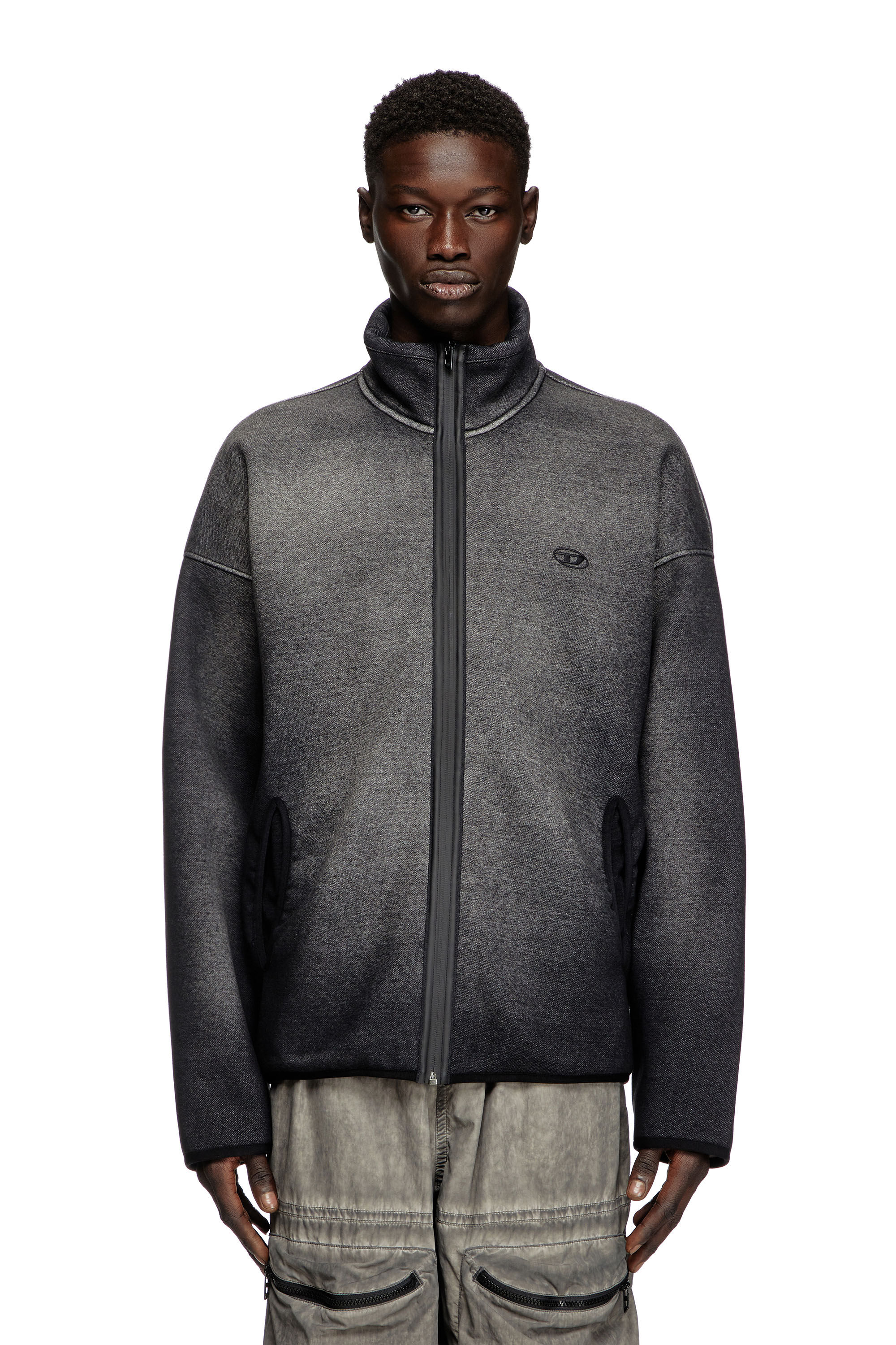 Diesel - S-BATY, Unisex Sweatshirt mit Reißverschluss aus Jacquard mit Denim-Effekt in Schwarz - 3