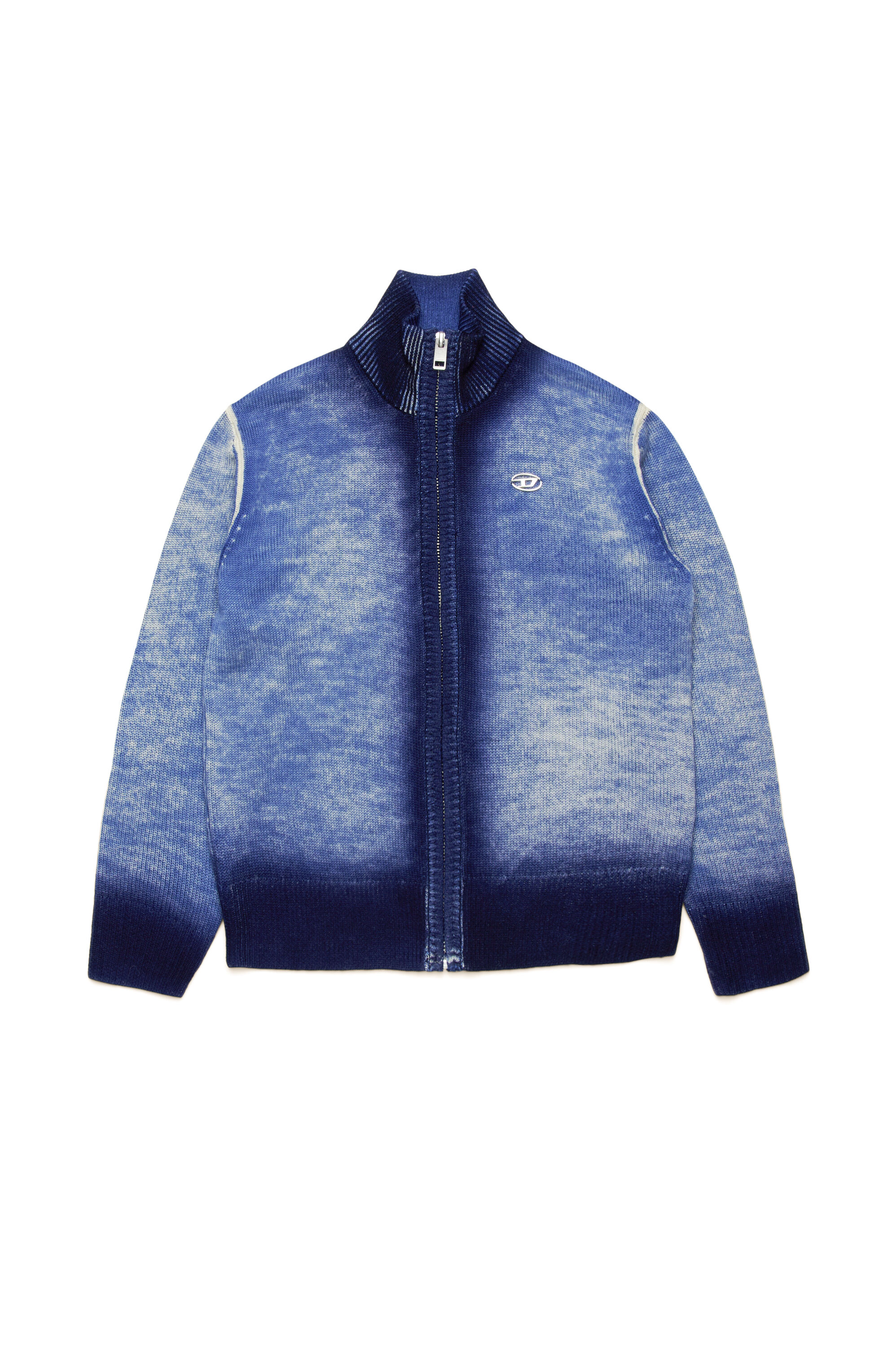 Diesel - KMILOZIP, Man Zip-up cardigan in treated wool in Blue - Image 1