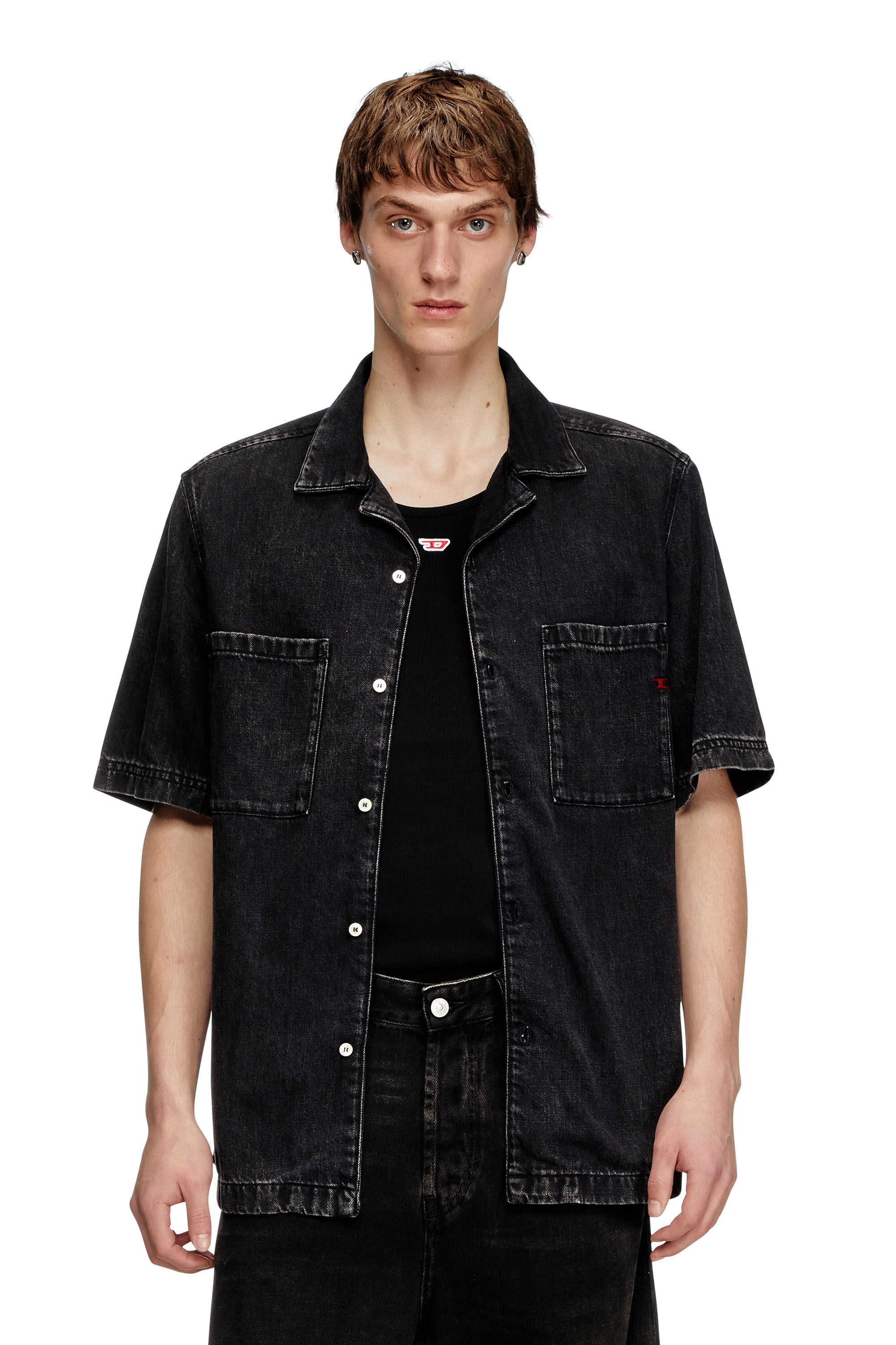 Diesel - D-PAROSHORT, Herren Bowling-Shirt aus Tencel-Denim in Schwarz - 3