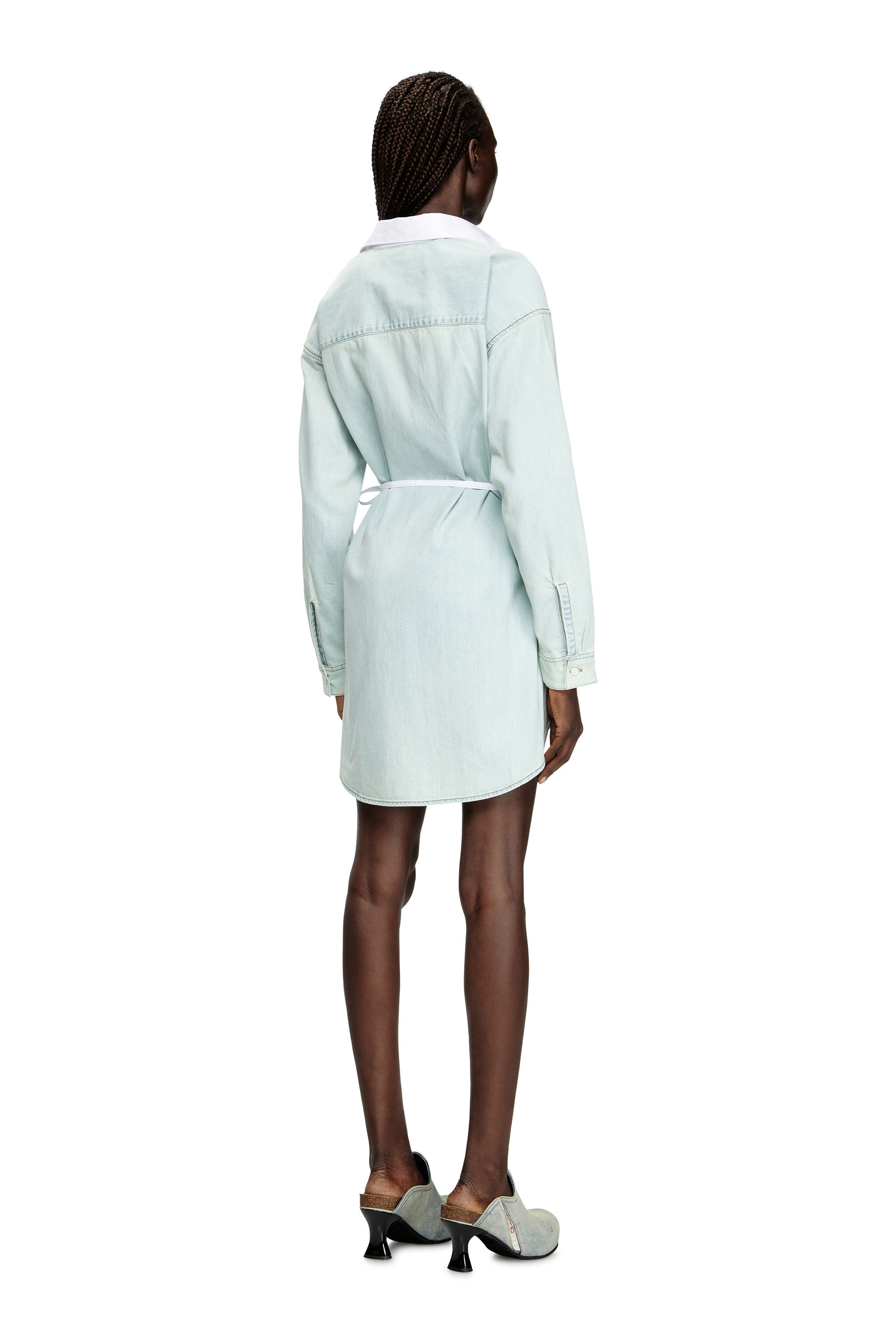 Diesel - D-ELPHI-DEN, Damen Wickel-Shirtkleid aus Popeline und Denim in Weiß - 4