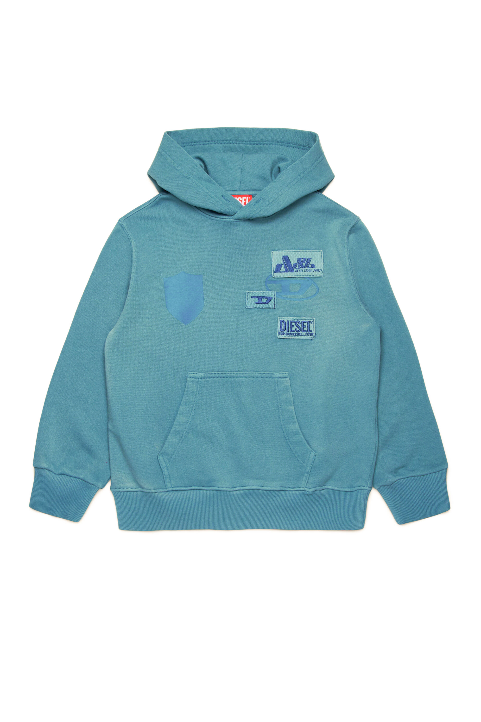 Diesel - SMACCYHOOD OVER, Man Faded hoodie with logo patches in Blue - Image 1