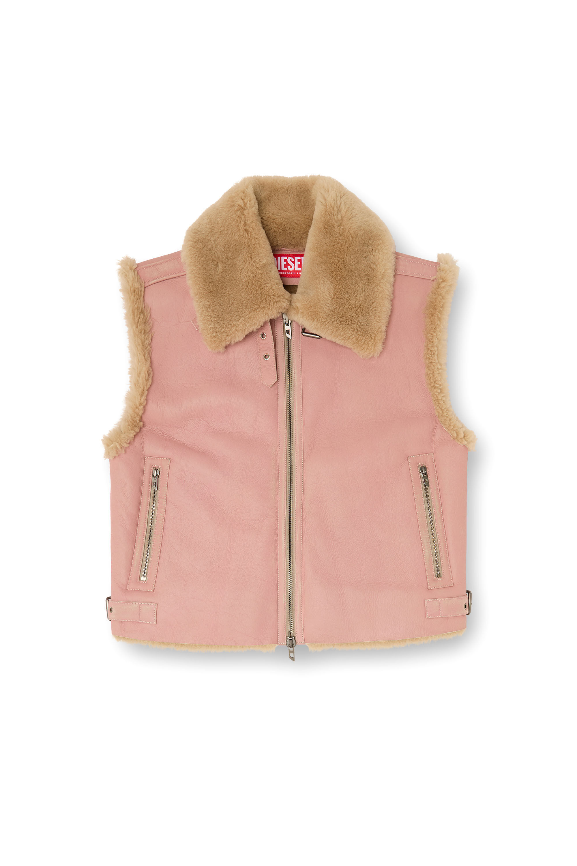 Diesel - L-HONT, Herren Lederweste mit Shearling in Rosa - 2