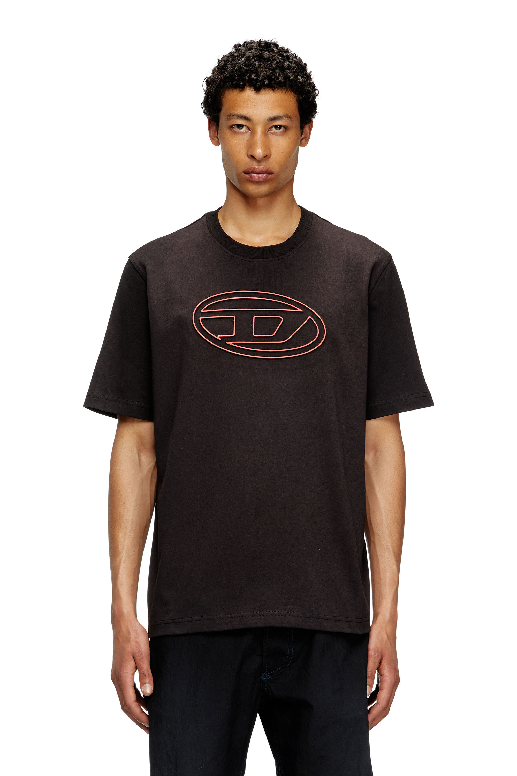 Diesel - T-ADJUST-BIGOVAL, Herren T-Shirt mit Oval D-Prägung in Schwarz/Rot - 3