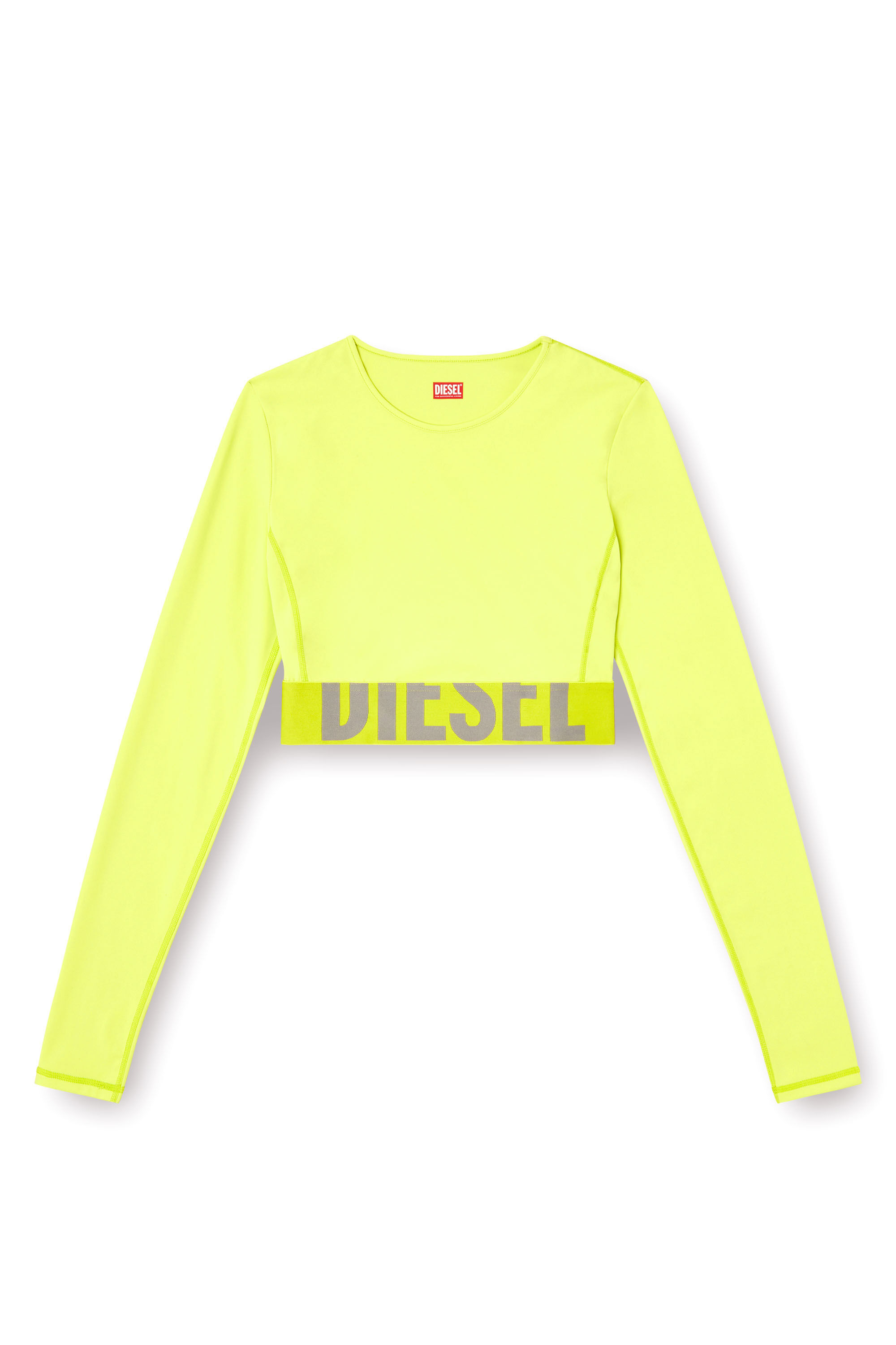 Diesel - MELISSA-D-POP, Damen Verkürzte Oberteil aus Mikrofaser mit Cut-off-Logo in Neongrün - 2