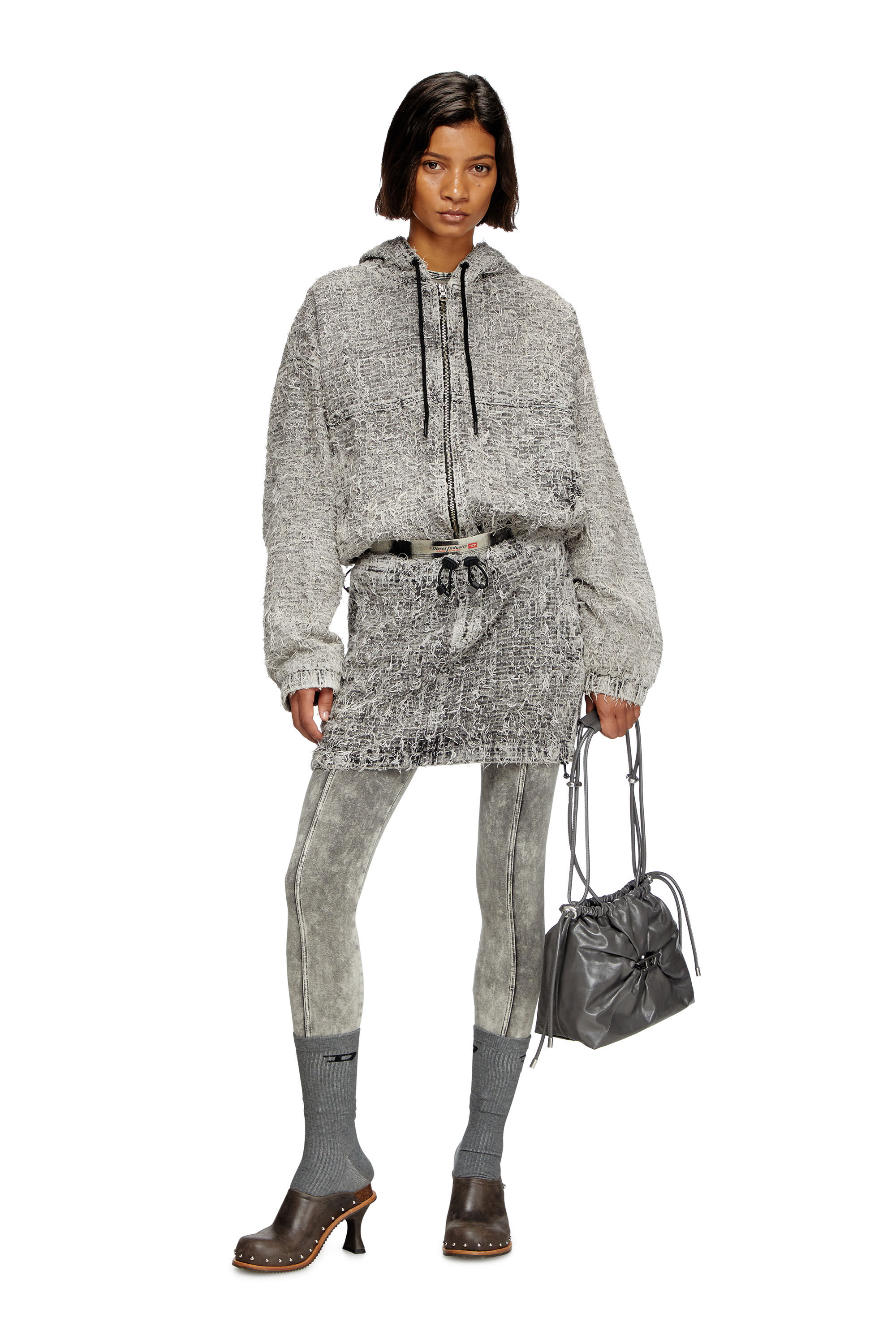 Diesel - DE-FLOW-S1, Damen Jacke mit Kapuze aus Bouclé-Denim in Grau - 1