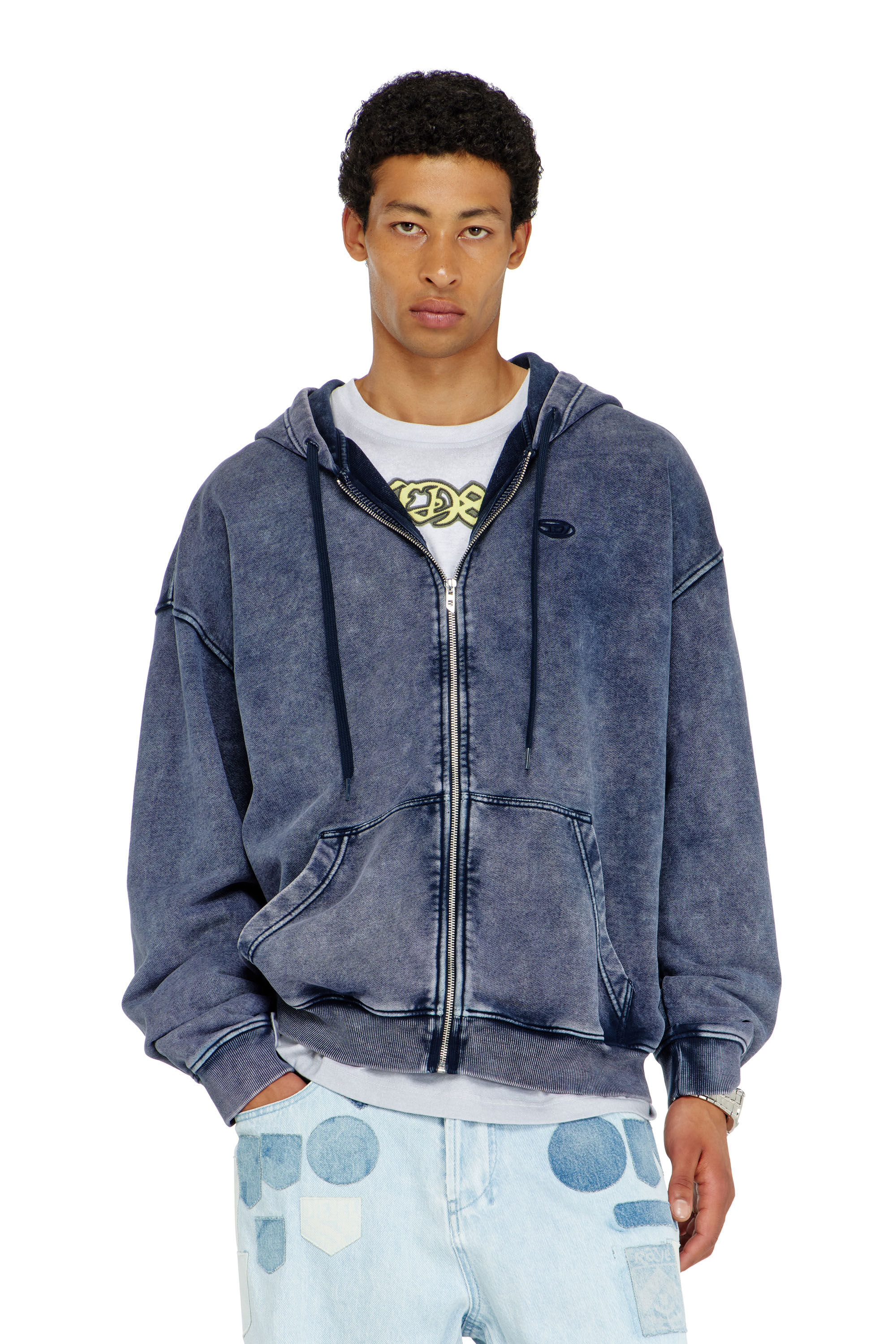 Diesel - S-BOXT-HOOD-ZIP-DEN, Herren Rei&szlig;verschluss-Hoodie aus behandeltem Baumwollfleece in Blau - 3