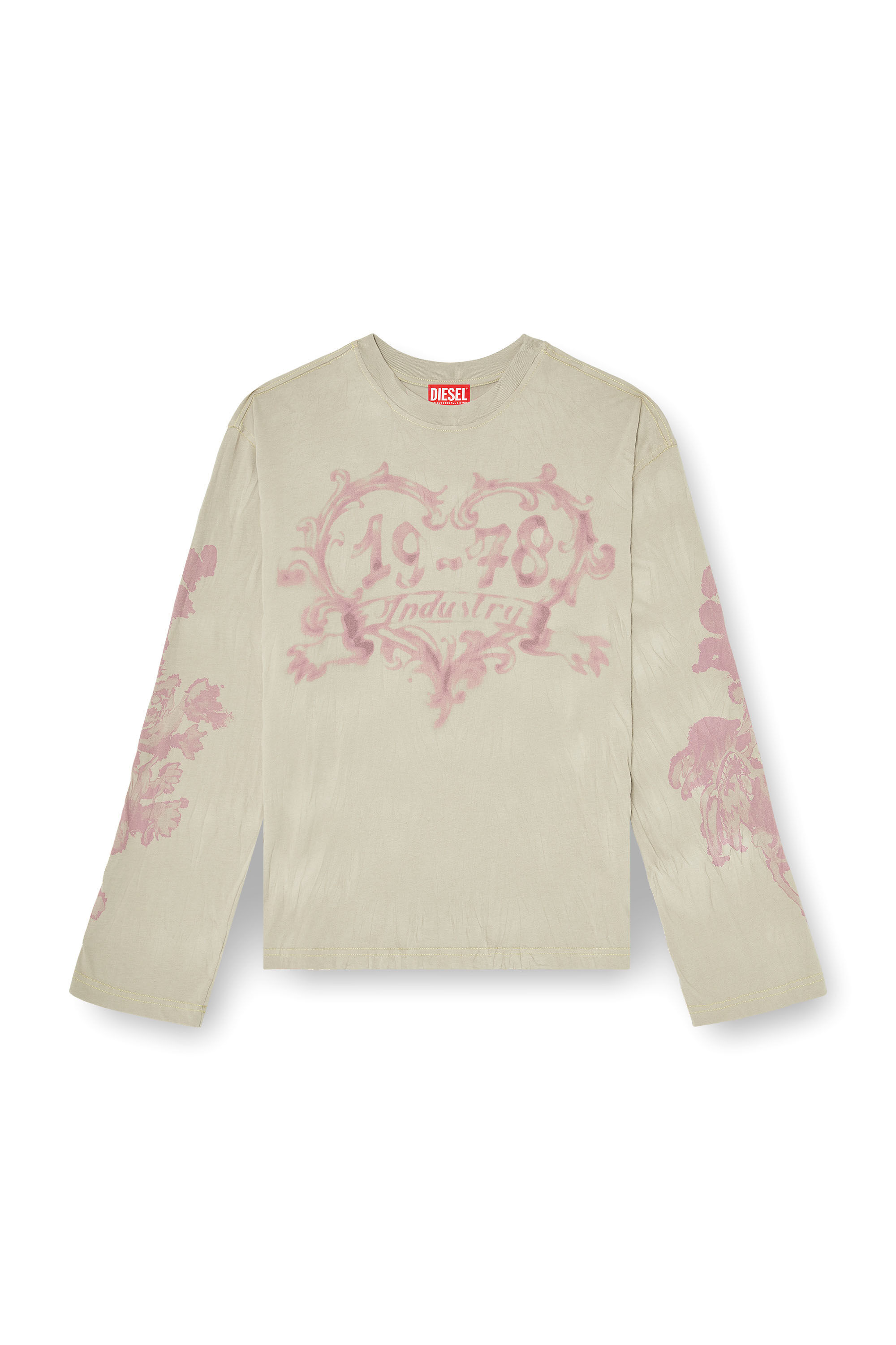 Diesel - T-HILARY-LS-AA1, Damen Langarmshirt aus Baumwolle mit Grafikprint in Beige - 2