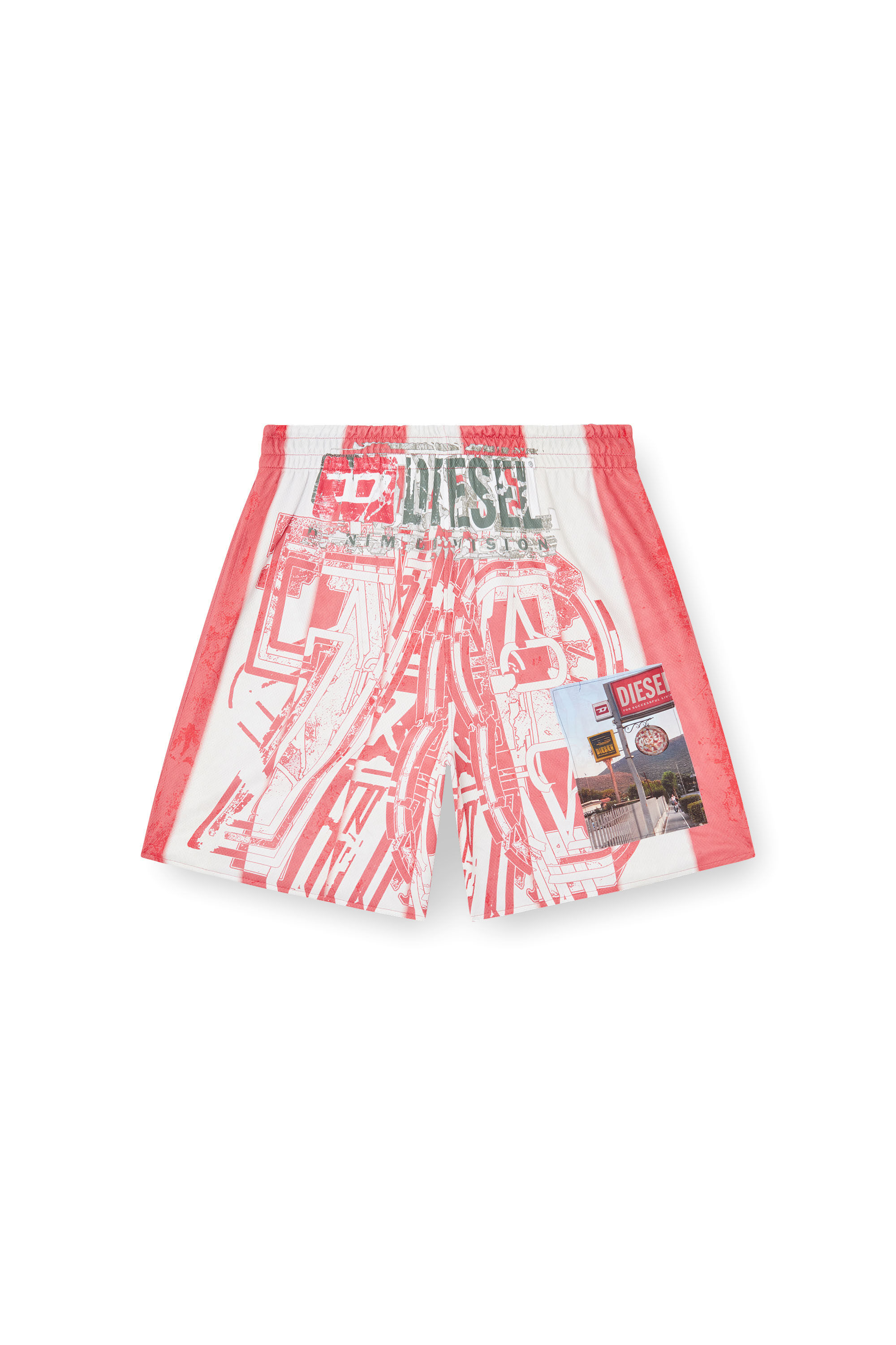 Diesel - P-KURT, Herren Gestreifte Shorts mit Foto-Patches in null - 2
