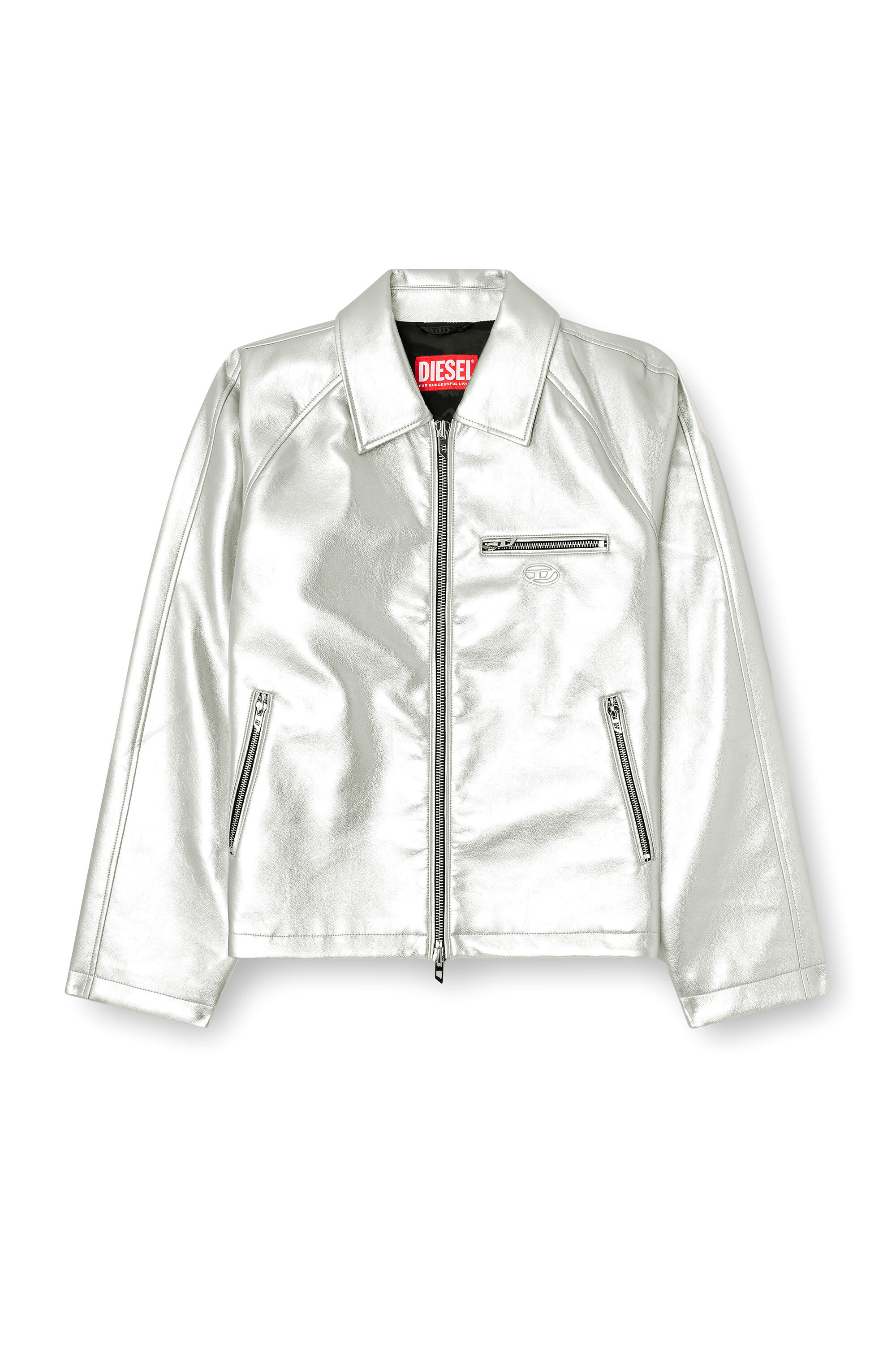 Diesel - J-THOME, Unisex Metallic-Coachjacke in Silber - 2