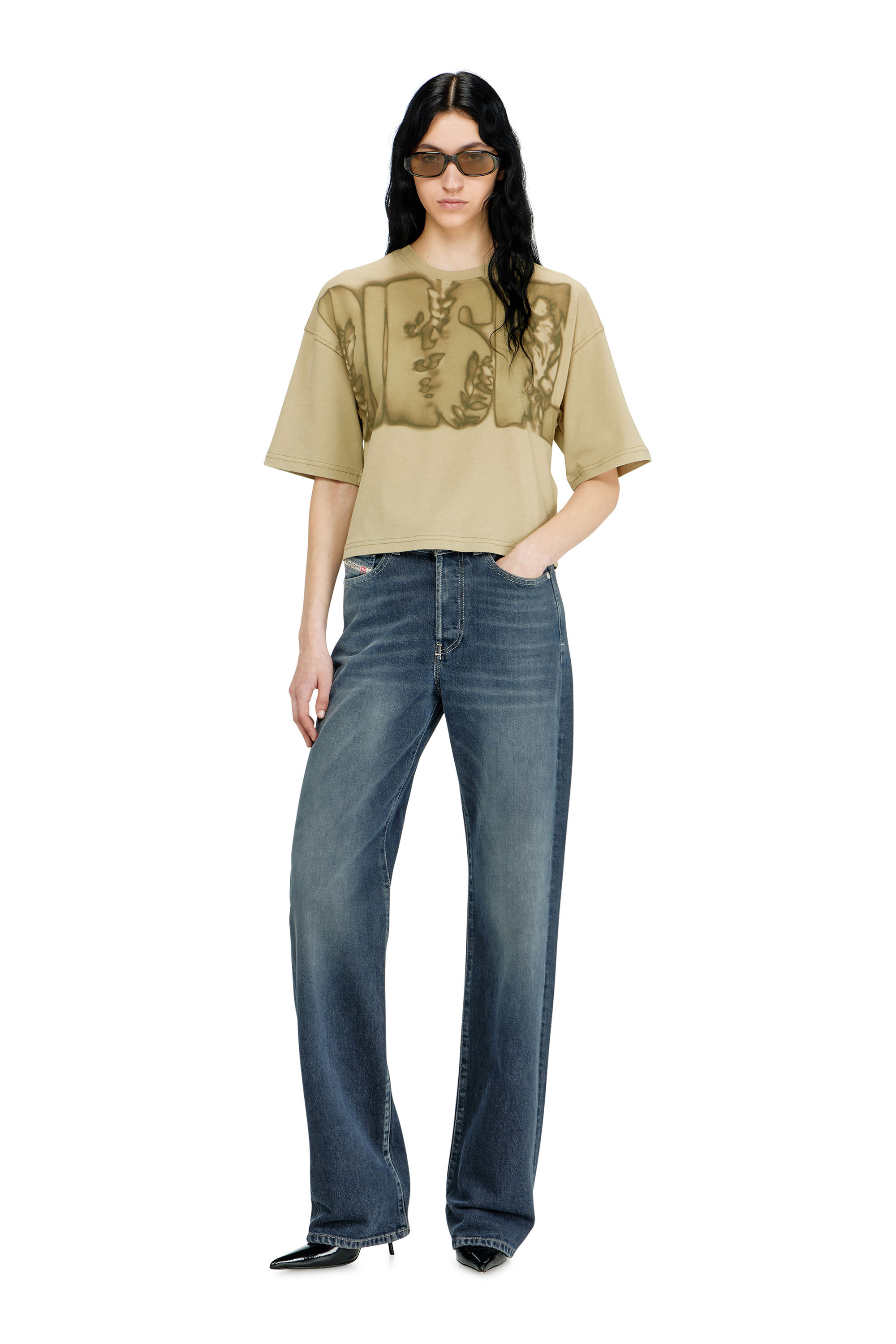 Diesel - T-CROPYN-AA1, Damen Kurz geschnittenes T-Shirt mit Digitaldruck in null - 1