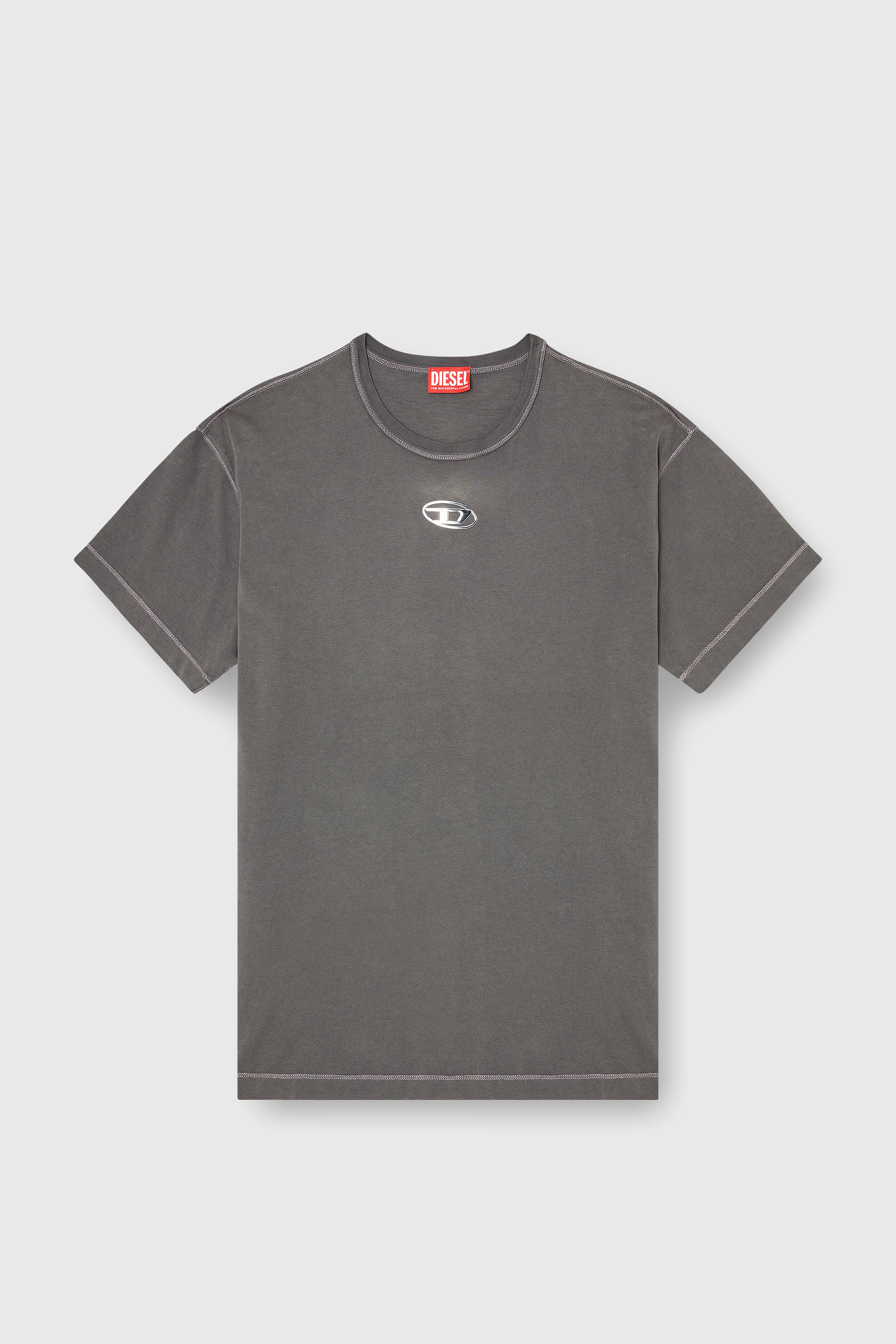 Diesel - T-NORM-IOD, Herren Leichtes Baumwoll-T-Shirt mit metallischem ovalem D-Logo in Grau - 2