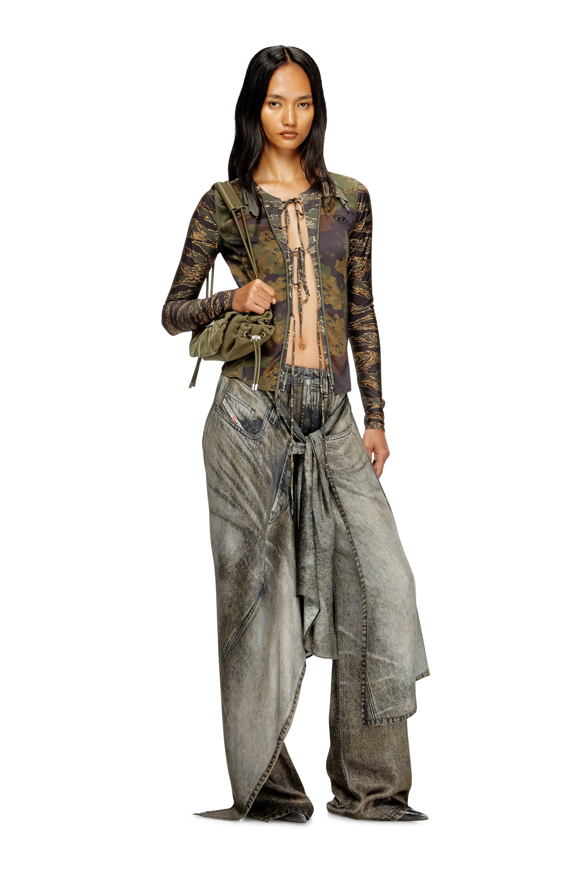 Diesel - P-ALOMA, Damen Wickel-Hose aus Viskose im Denim-Look in Grau - 1