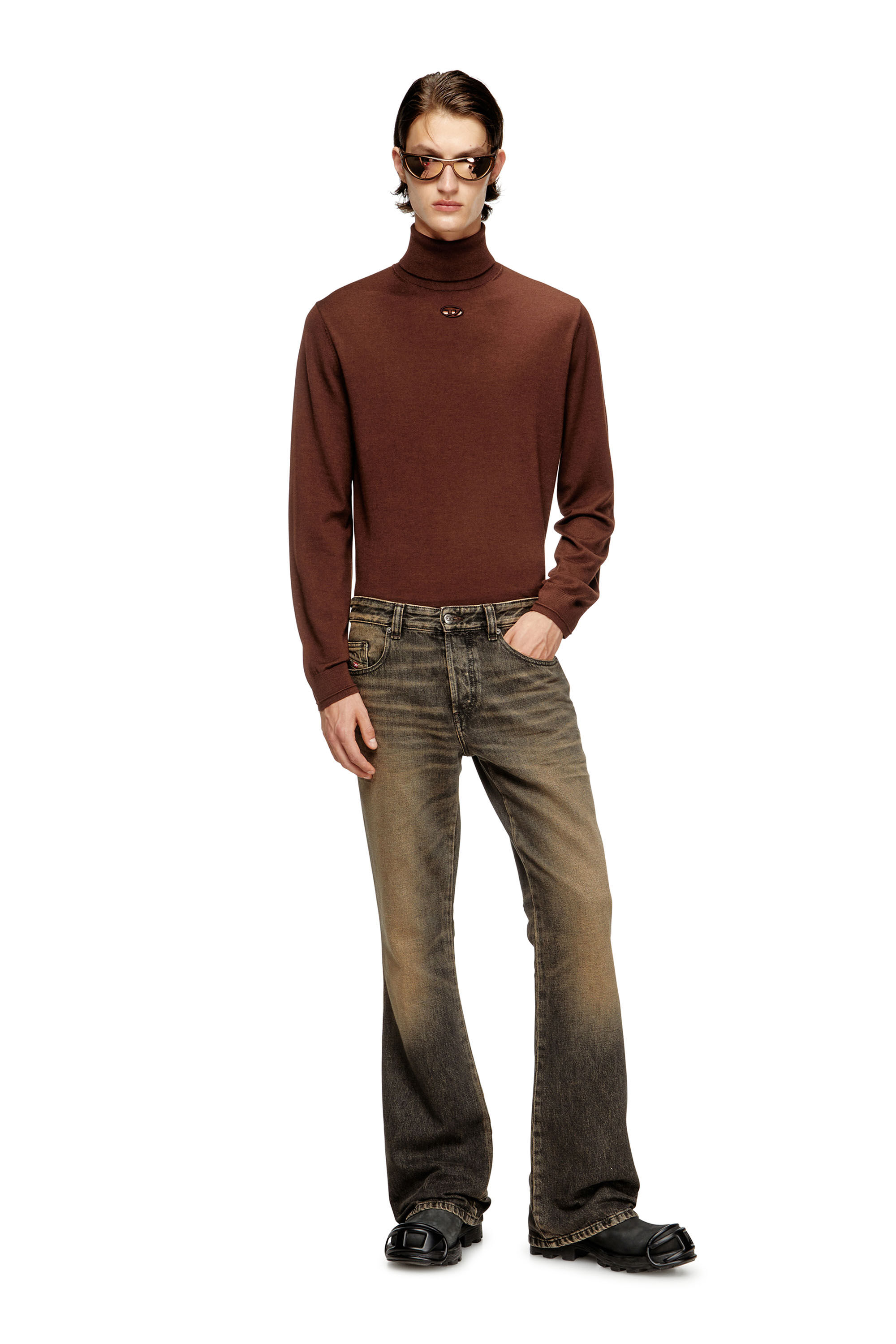 Diesel - K-VARTA, Herren Rollkragenpullover aus Wolle mit Cutout-Logo in Braun - 1