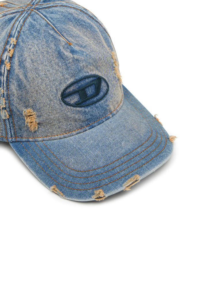Diesel - C-ENIC, Herren Denim-Cap mit ausgefransten Details und gesticktem Logo in Jeansblau - 4
