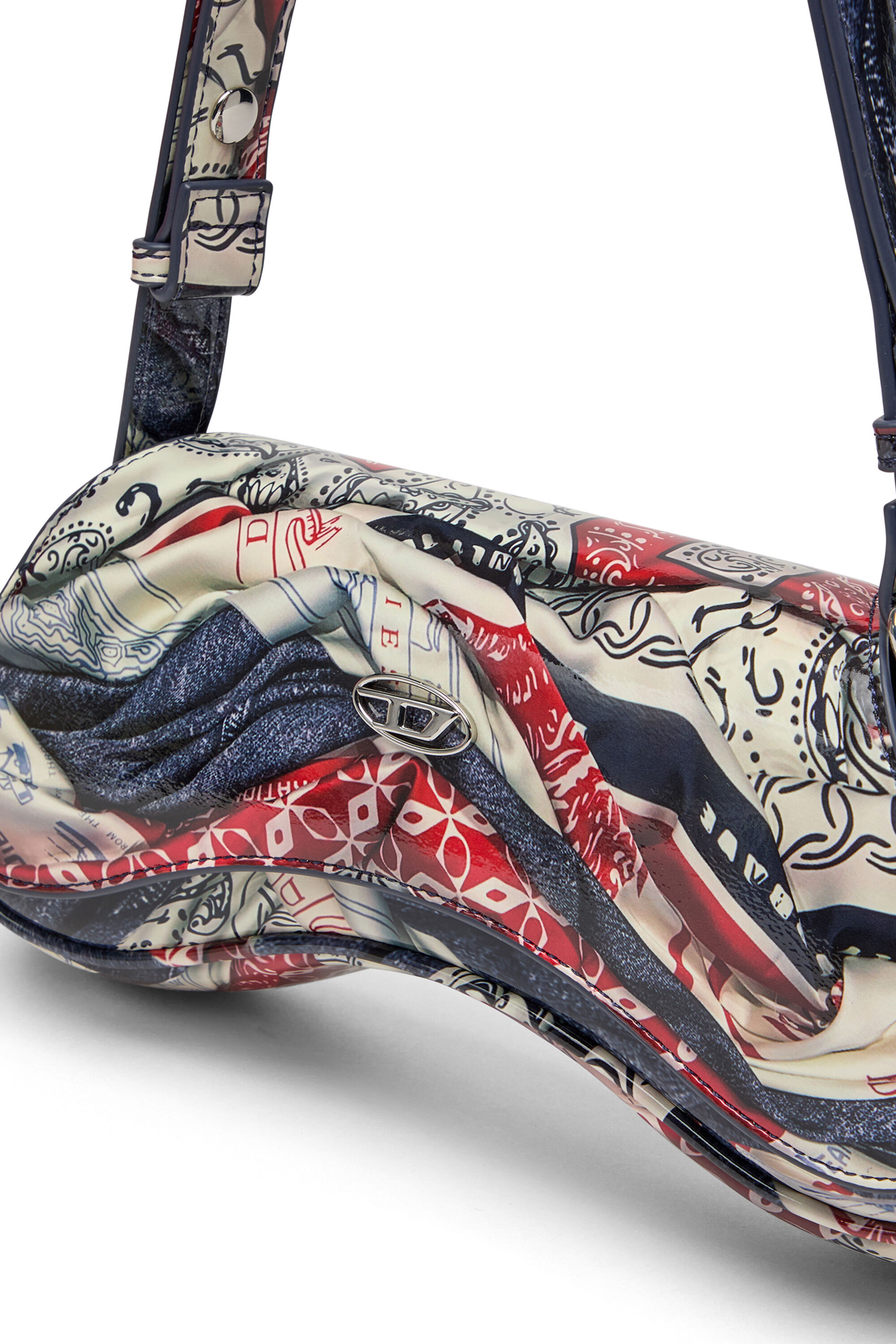 Diesel - PLAY CROSSBODY, Damen Play-Schultertasche mit glänzendem PU-Print in Weiss/Blau - 5