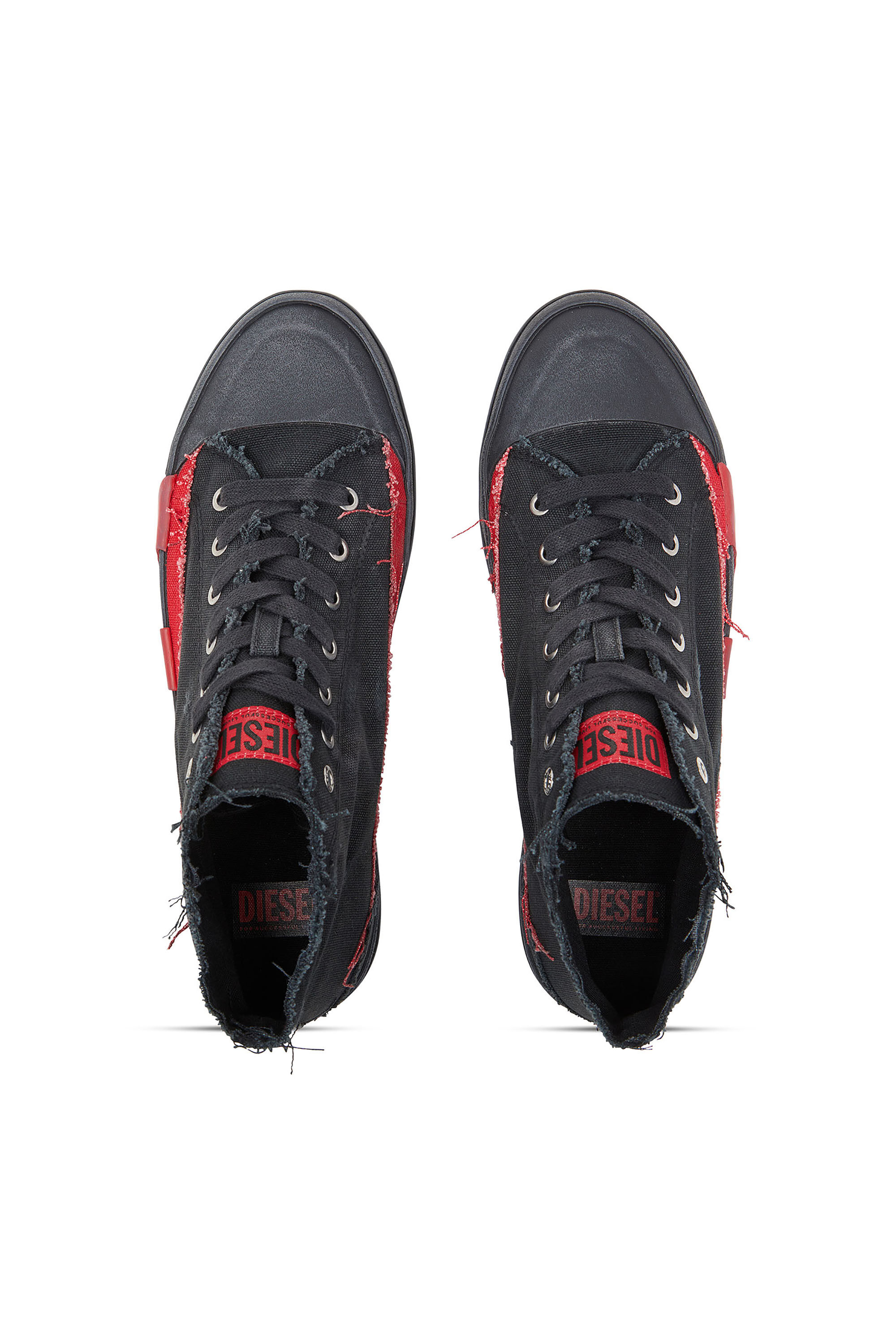 Diesel - S-D-VERSE MID II, Herren High-Top-Sneakers aus Canvas in vielgetragener Optik in Schwarz/Rot - 4