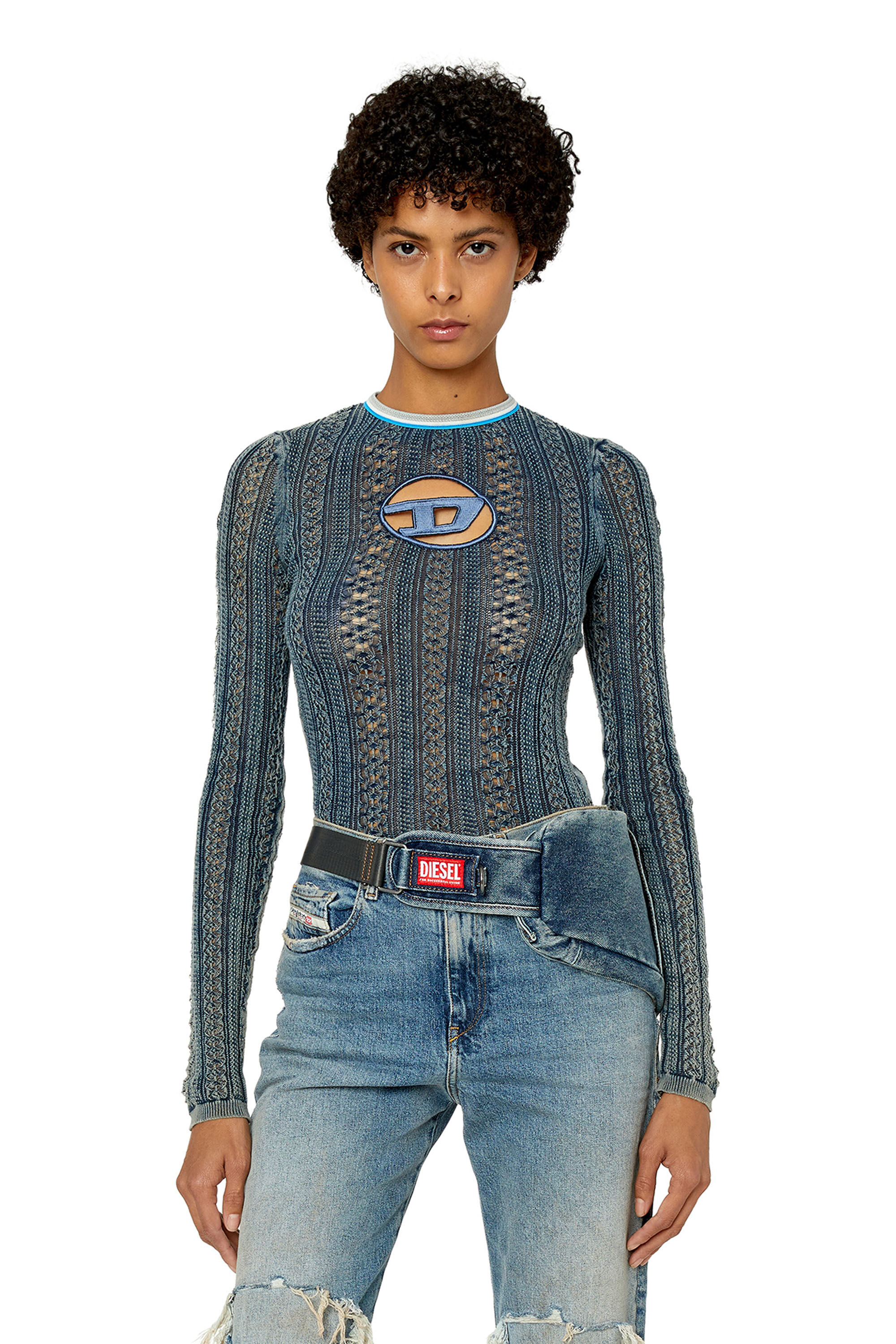 Diesel - M-IKYLA, Damen Pointelle-Pullover mit Oval D-Cutout in Blau - 3