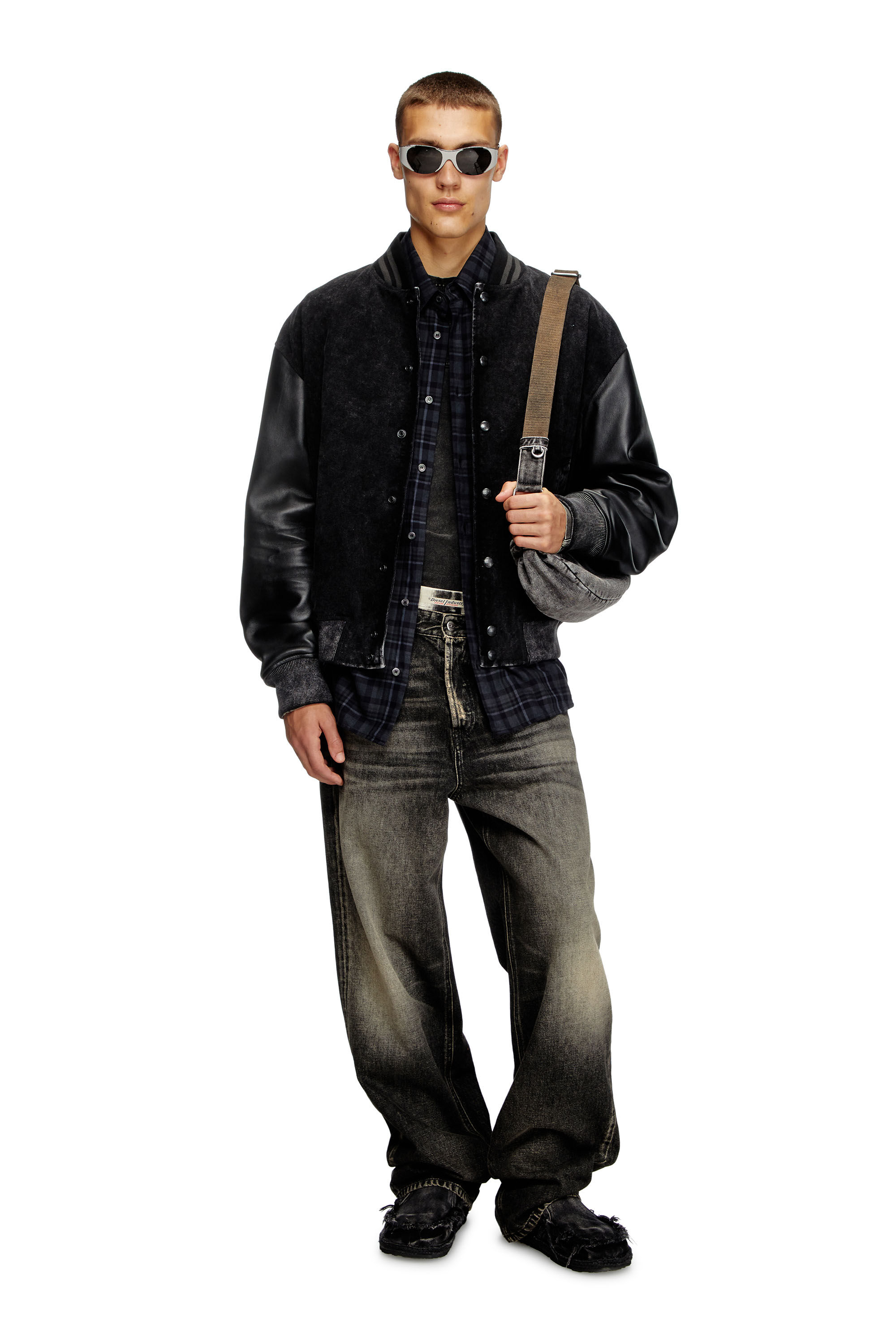 海外から輸入 and Denim Men's leather Diesel | Black | jacket bomber ジャケット・アウター