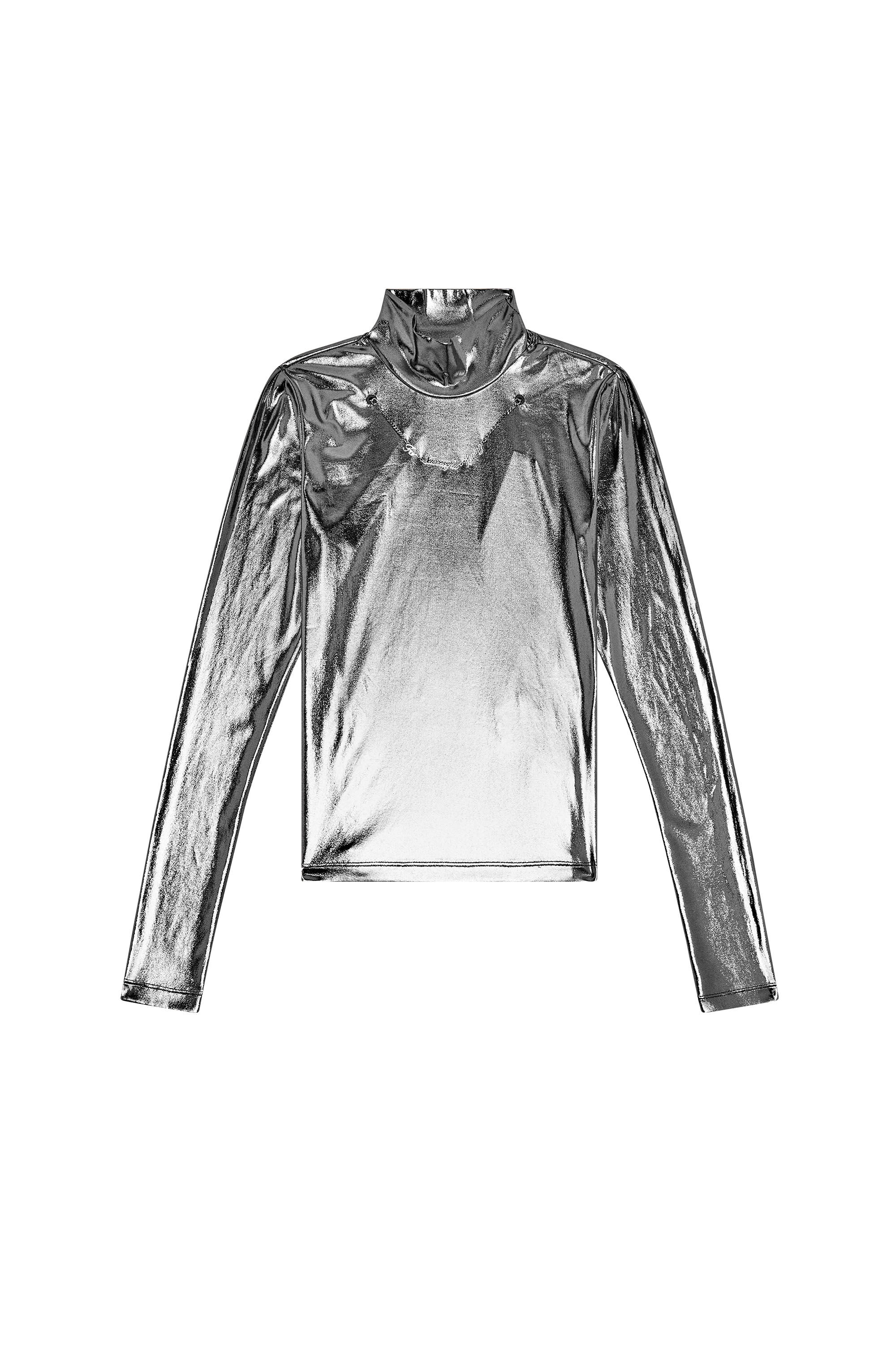 Diesel - T-META, Damen Metallic-Top mit Kettendetail in Schwarz - 2