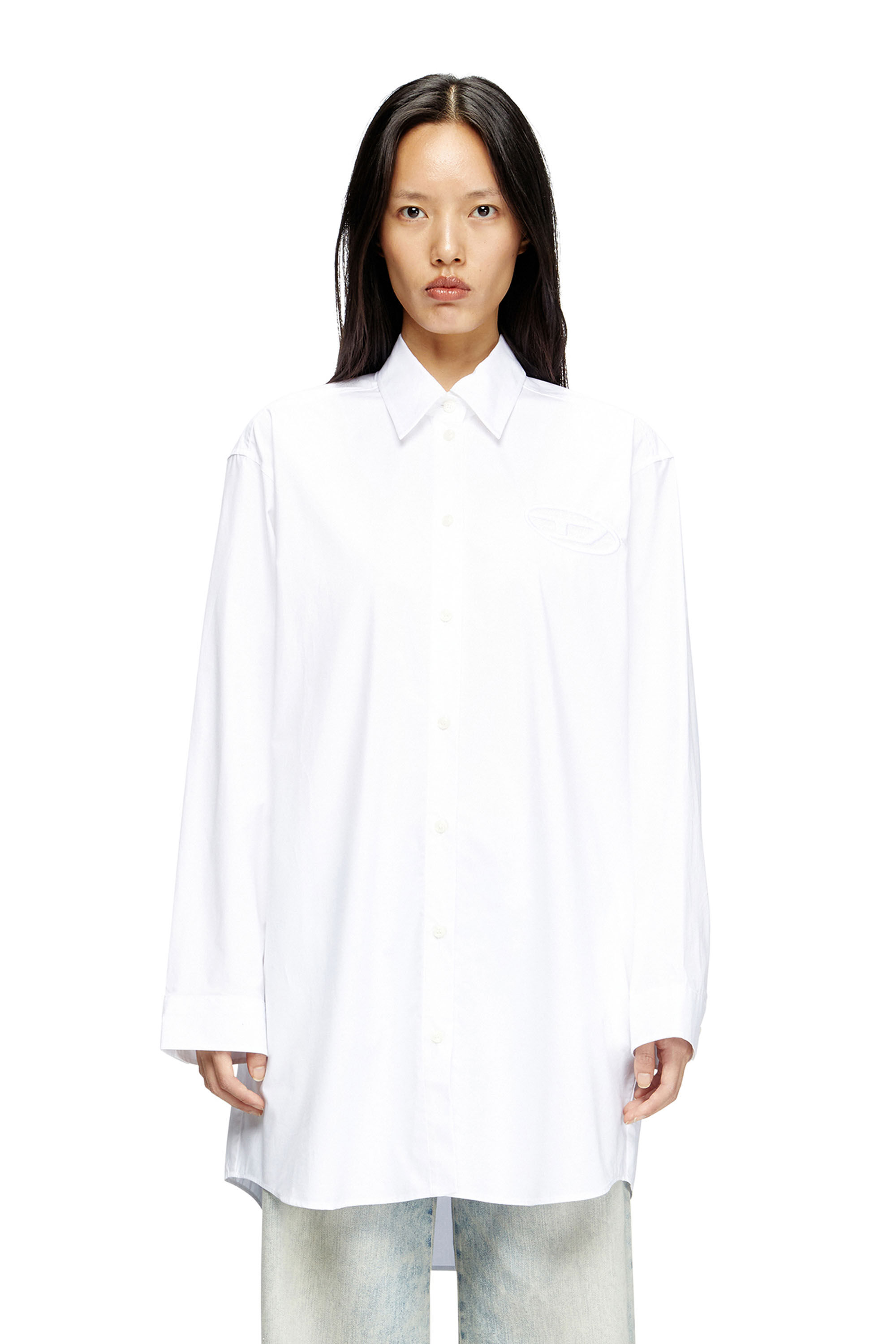 Diesel - D-DALIS, Damen Kurzes Hemdkleid mit Logo-Stickerei in Weiß - 3