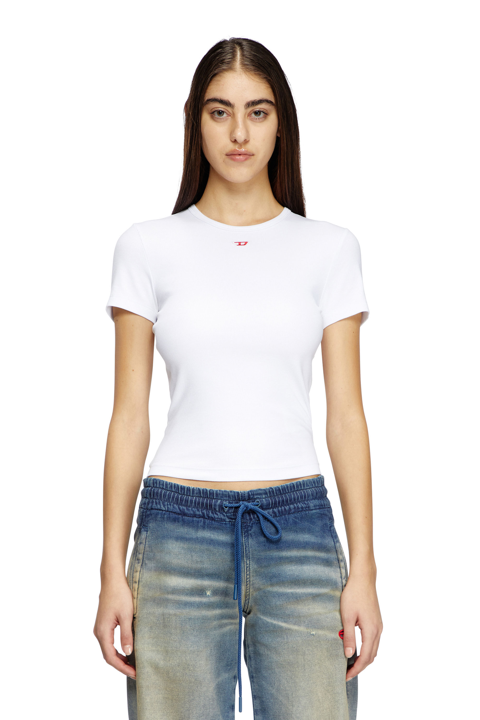 Diesel - T-ELE-LONG-D, Damen T-Shirt mit D Logo-Patch in Weiß - 3