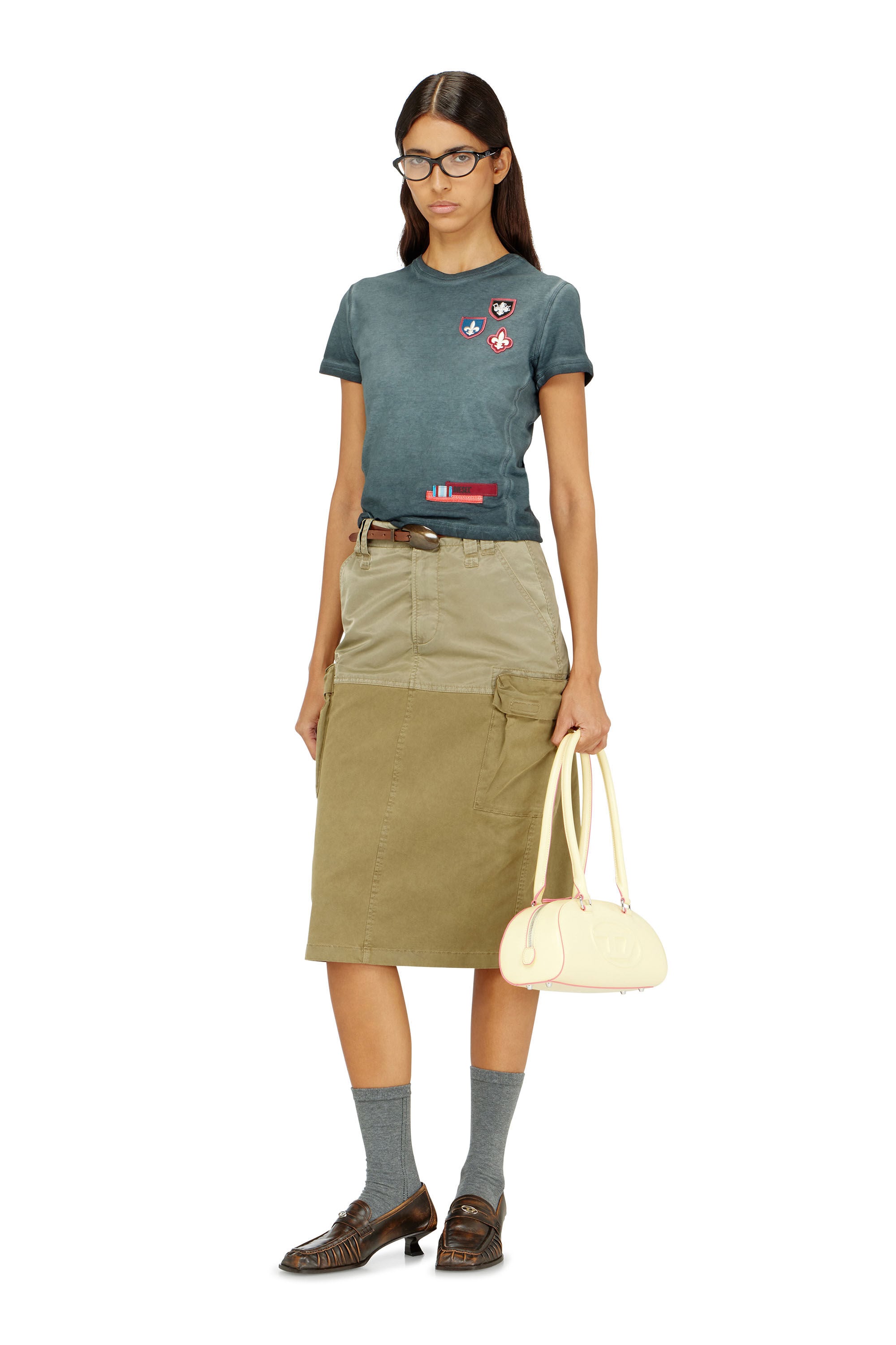 Diesel - T-UNCUTY-WAF, Damen T-Shirt mit Patches und Mikrowaffel-Seiten in null - 1
