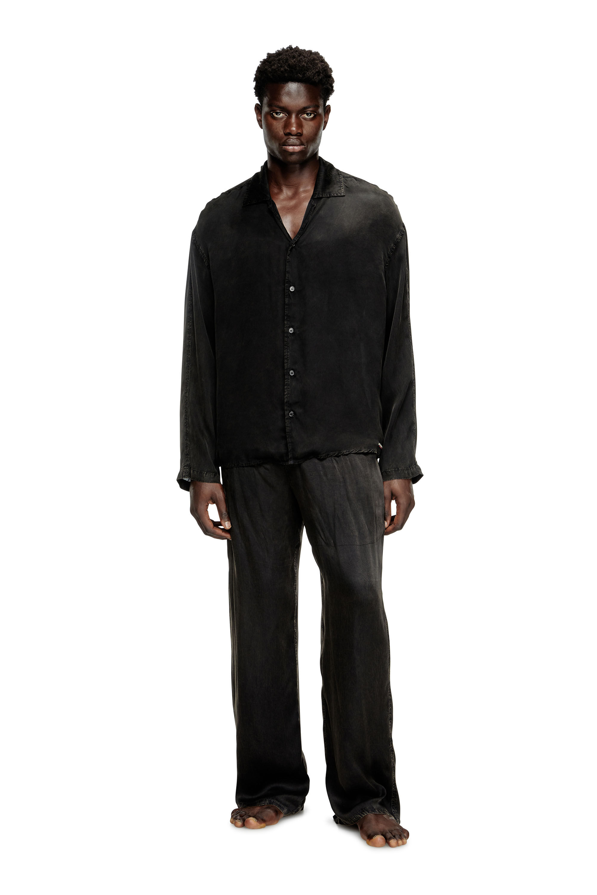 Diesel - SET-KEITH-DNM, Unisex Fließende Pyjamas mit Denim-Effekt in Schwarz - 3