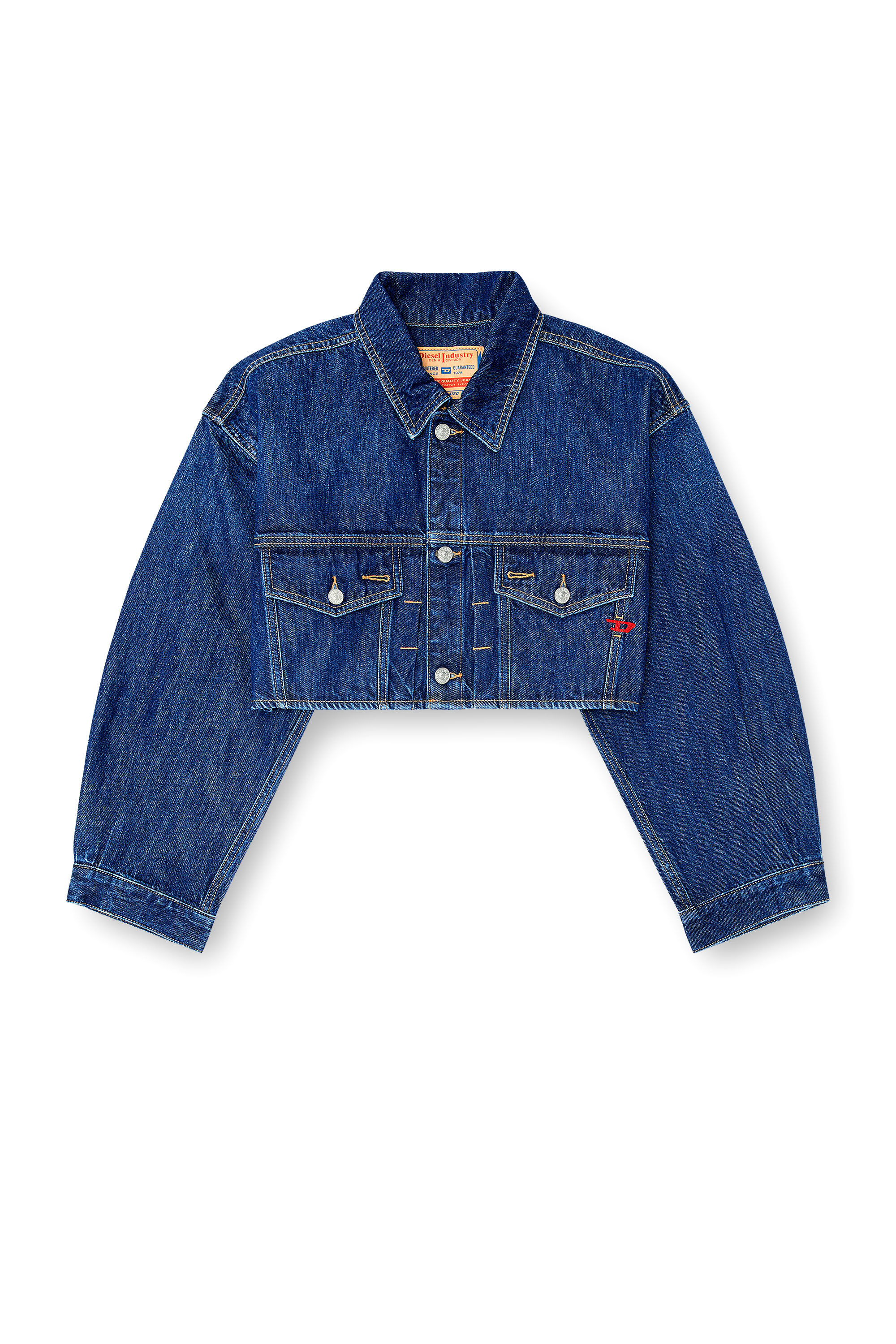 Diesel - DE-MALLEY, Damen Cropped oversized denim trucker jacket

&Uuml;bergro&szlig;e cropped Denim-Truckerjacke in Mittelblau - 2