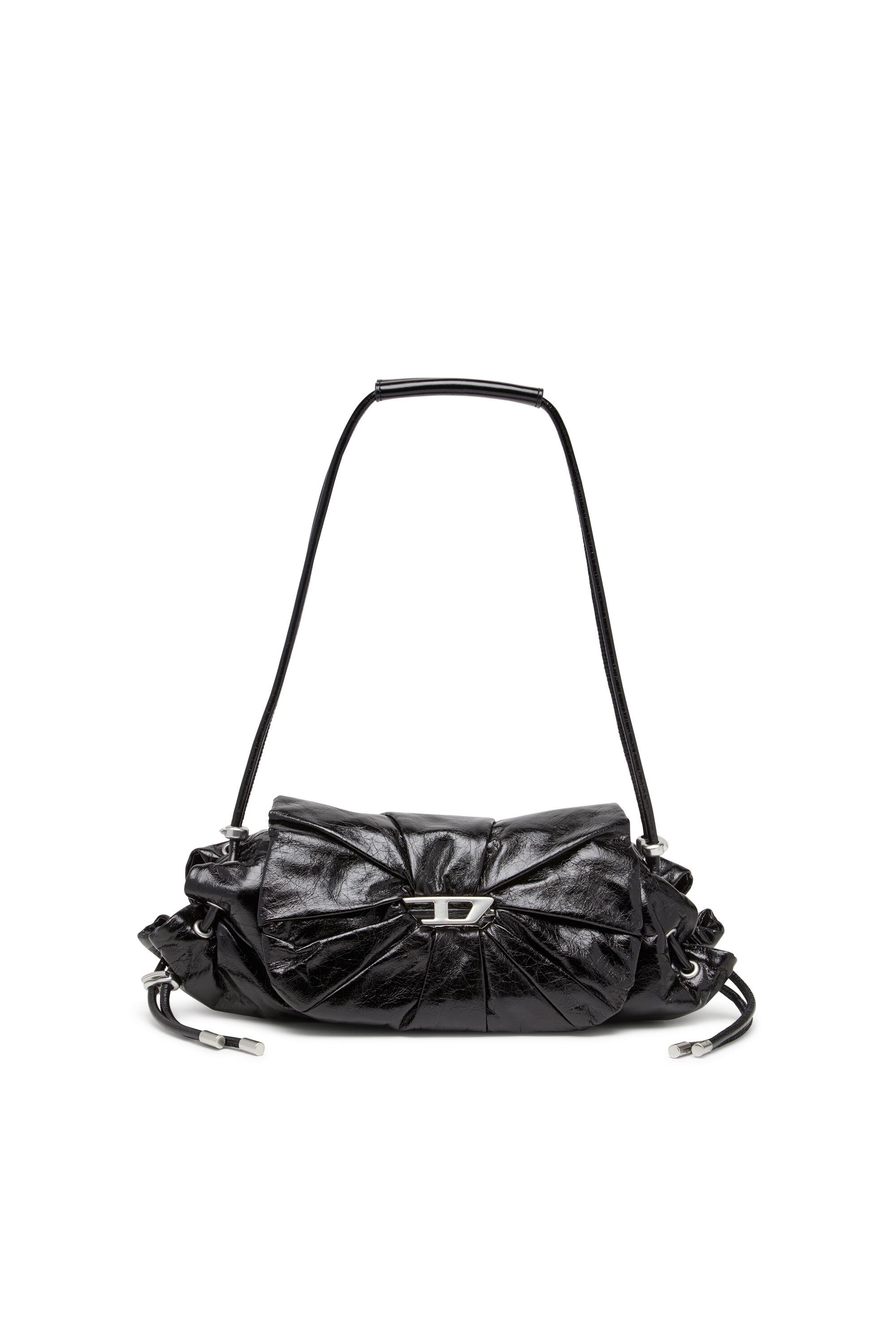 Diesel - SCRUNCH-D SHOULDER S, Damen Scrunch-D S-Schultertasche aus Knitter-Leder in Schwarz - 1