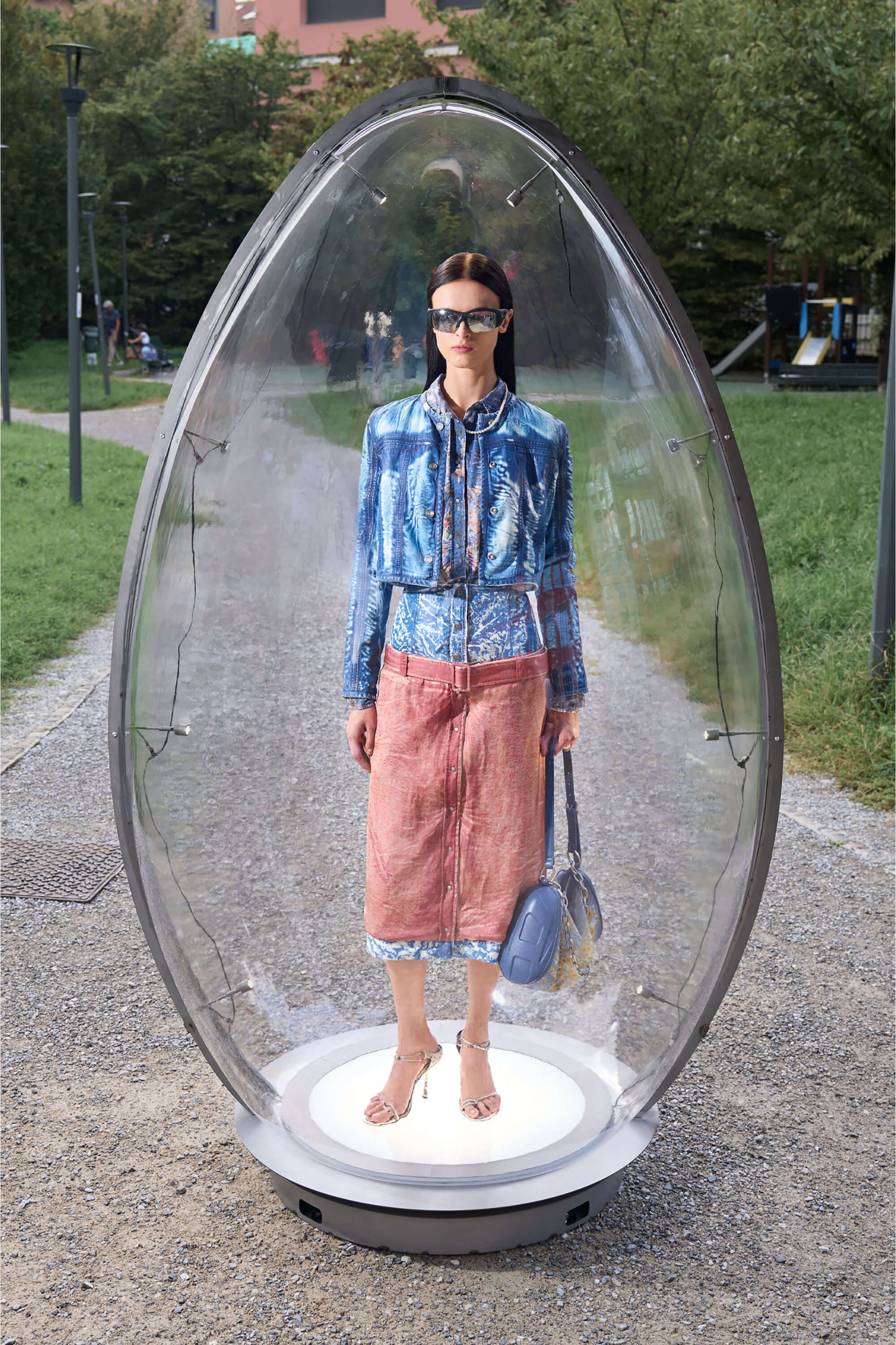 Diesel - O-SSIDO, Damen Midirock mit Lagen-Effekt in Blau/Braun - 6