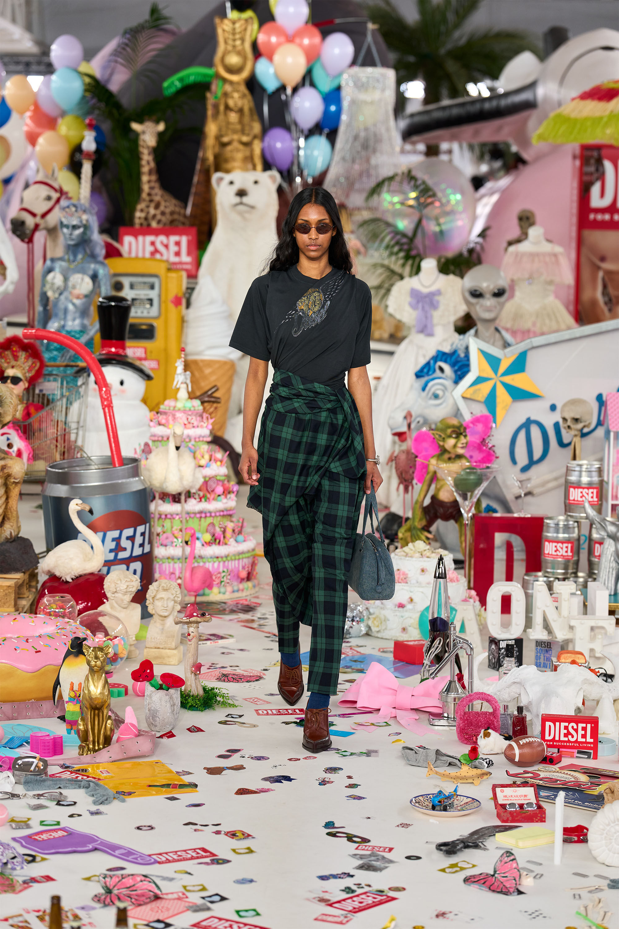 Diesel - O-WINNY, Damen Midilanger Rock im Tartan-Look mit Spitzenbesatz in Gr&uuml;n/Blau - 4