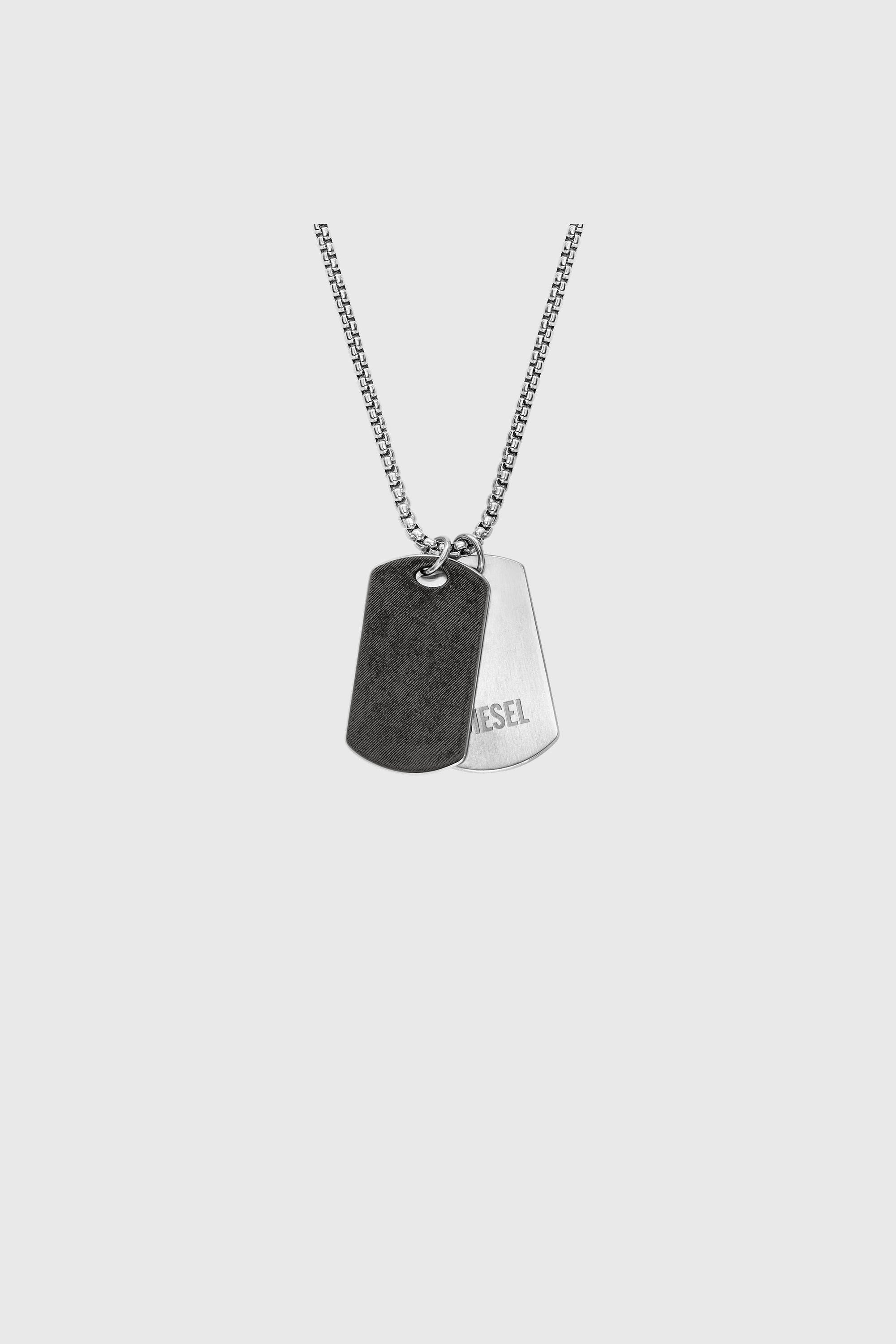 Diesel - DX1749040, Unisex Dog-Tag-Halskette aus Edelstahl mit Denim-Textur in Silber - 2