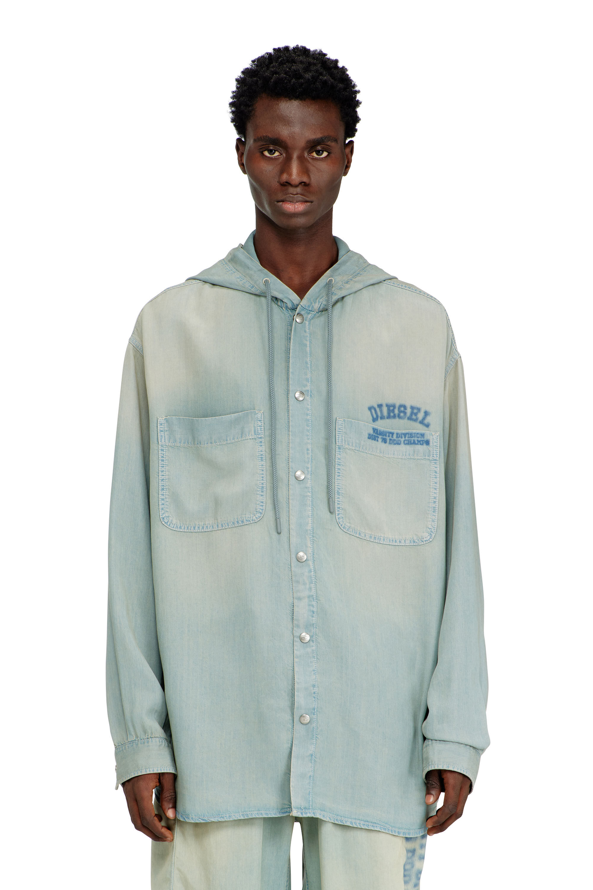 Diesel - D-DEWNY-HOOD-S3, Herren Overshirt aus flie&szlig;endem Denim mit Schmutzeffekt in null - 2