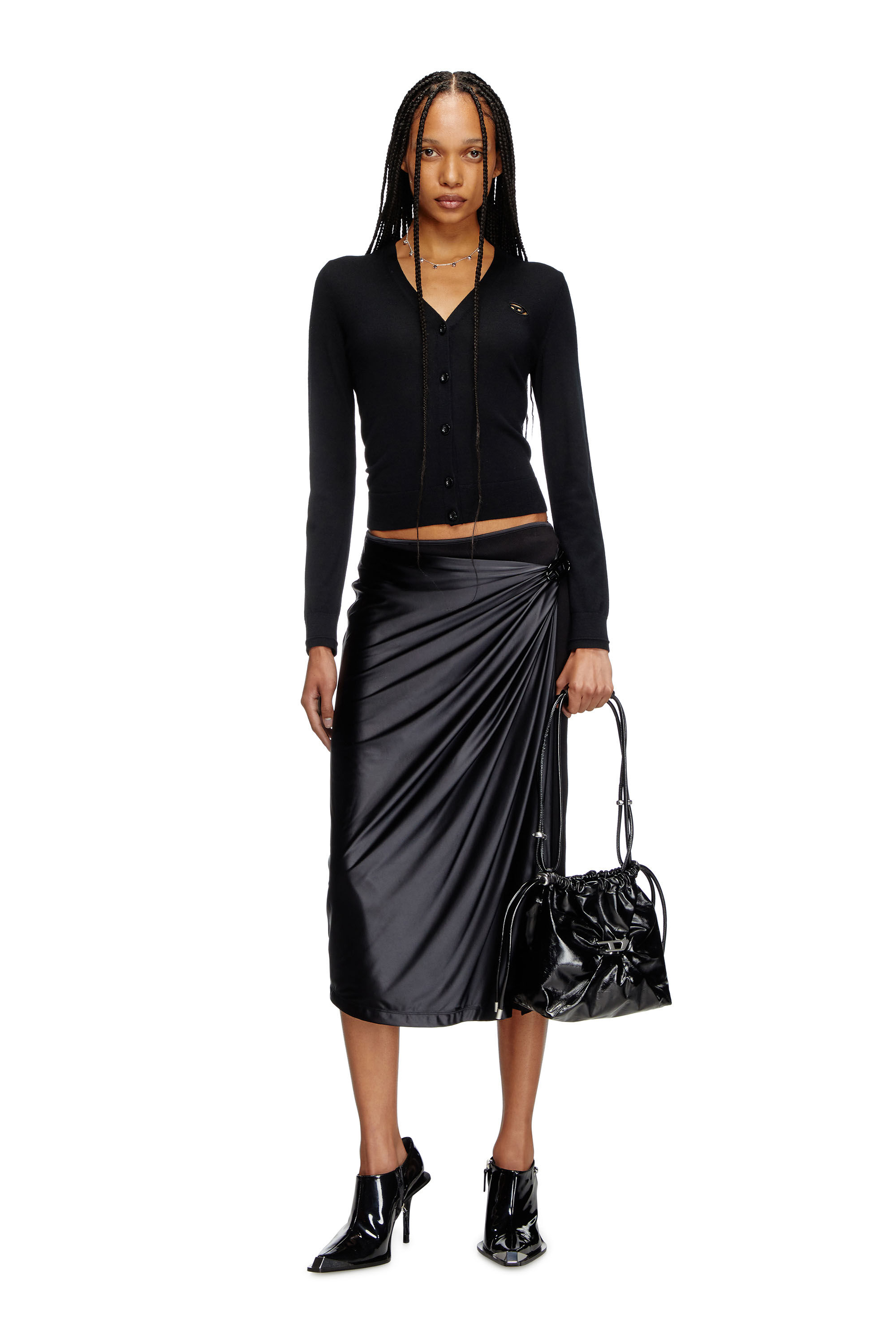 Diesel - M-ALIMA, Damen Cardigan aus Wolle mit Cut-out-Logo in Schwarz - 1