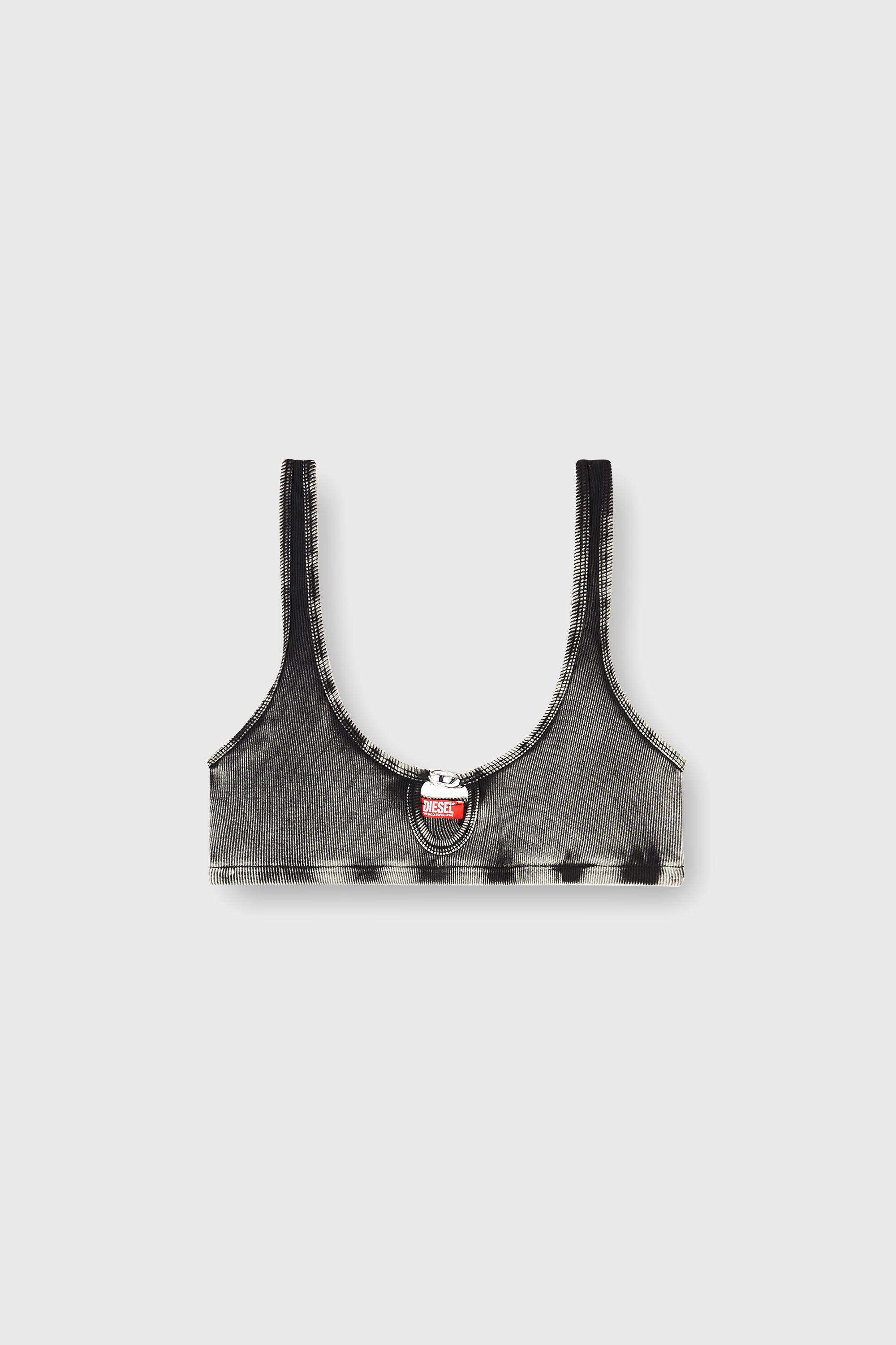 Diesel - FLORENCE-DNM, Damen Bralette aus gerippter Baumwolle mit ovalem Schmuck-D in Grau - 2