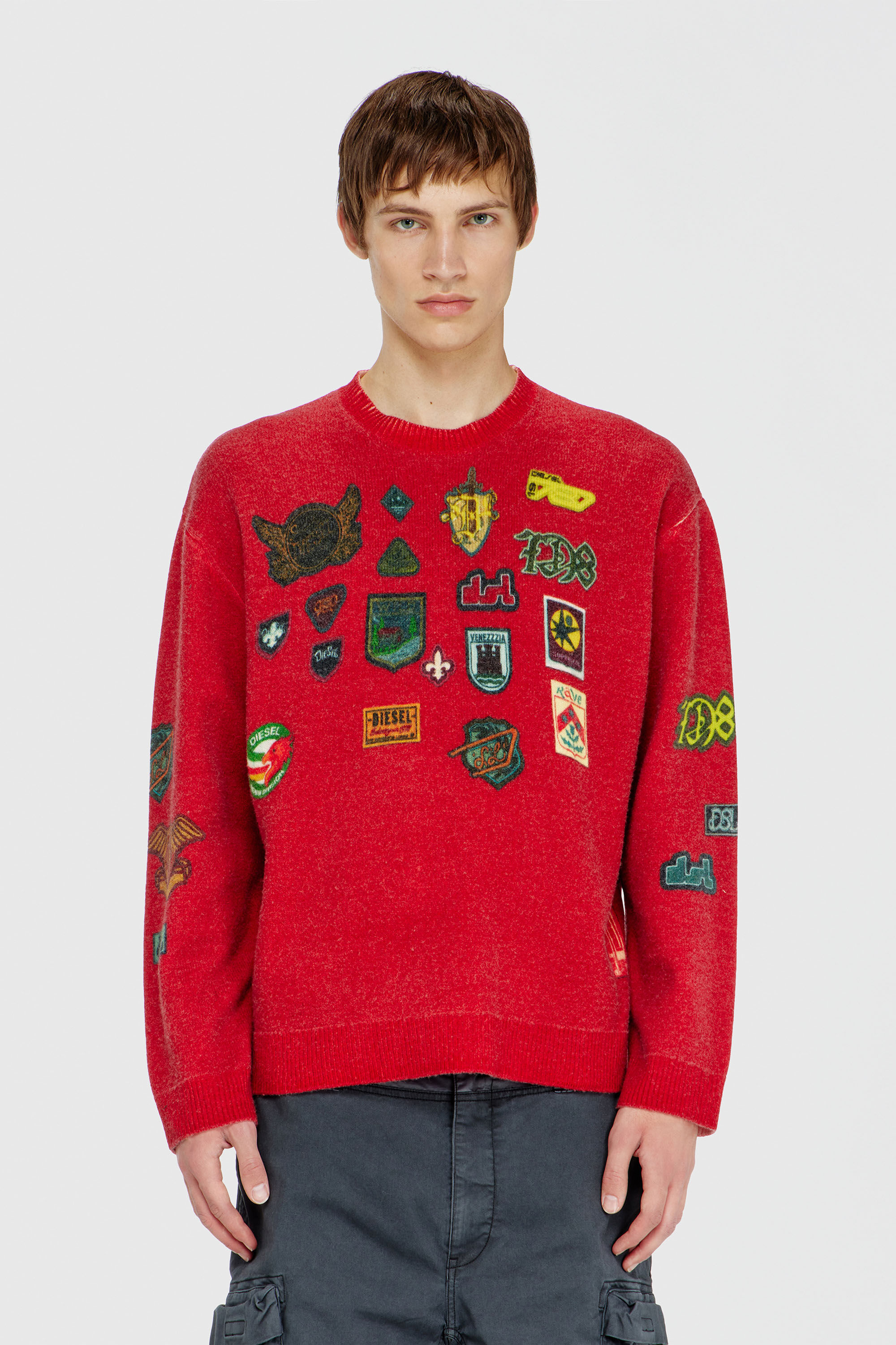 Diesel - K-PATCY, Herren Wollpullover mit bedruckten patches in Rot - 5