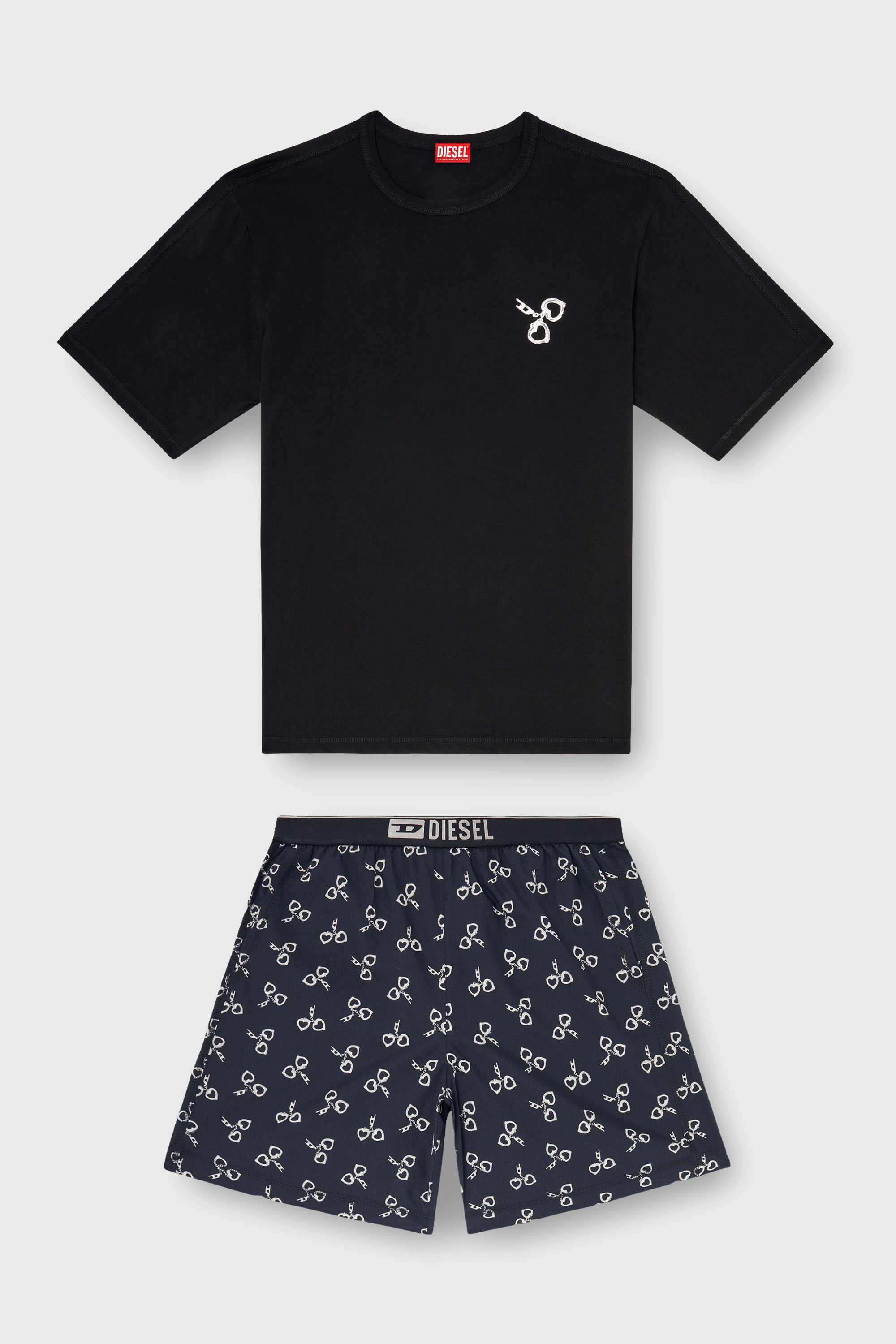 Diesel - KIT-JAMES-D-BOX, Herren Baumwoll-Pyjama-Set mit Handschellen-Print in Schwarz/Wei&szlig; - 2