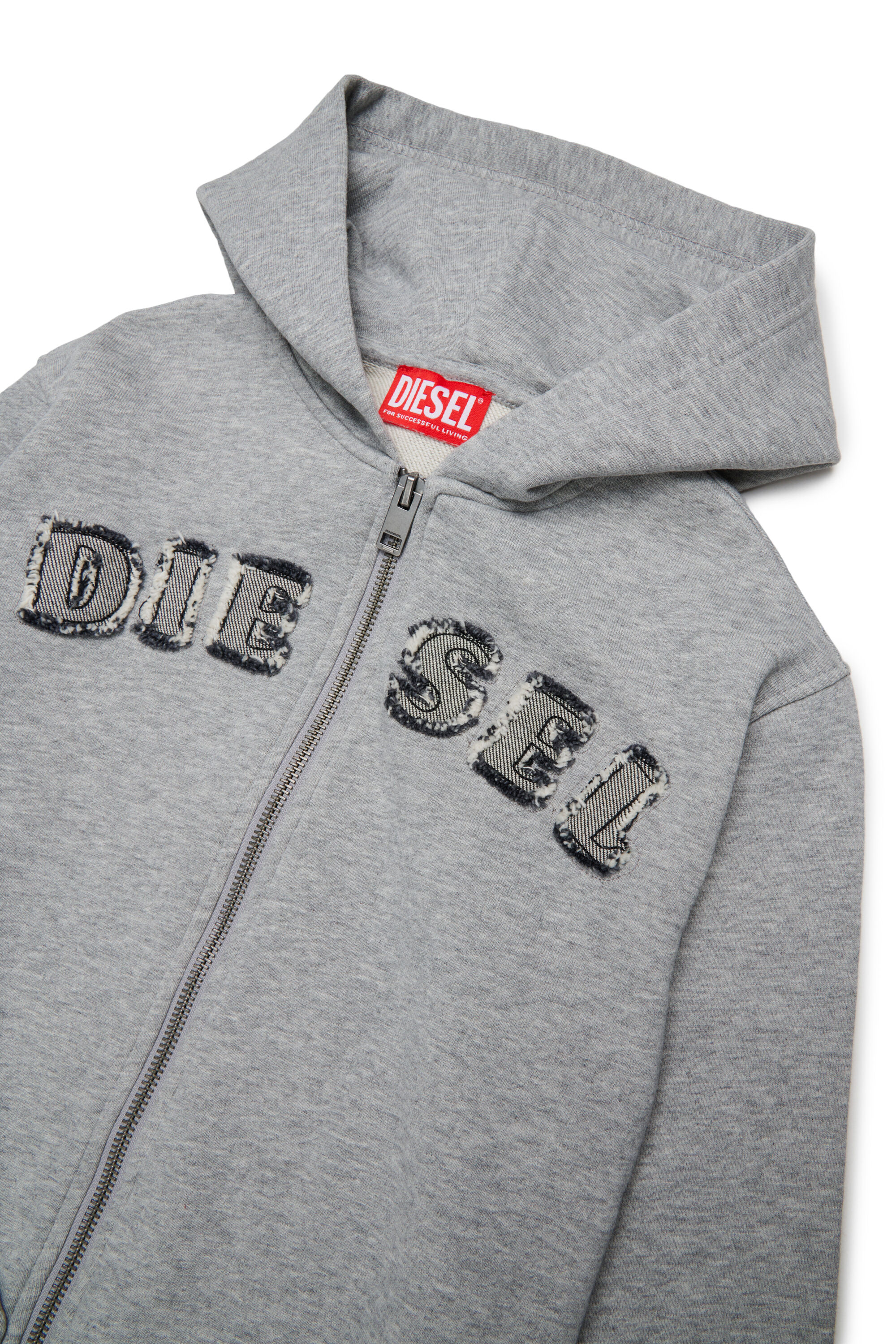 Diesel - SJEANSHOOD OVER, Herren Kapuzensweatshirt mit ausgefransten Logo-Buchstaben mit Rei&szlig;verschluss in Grau - 3
