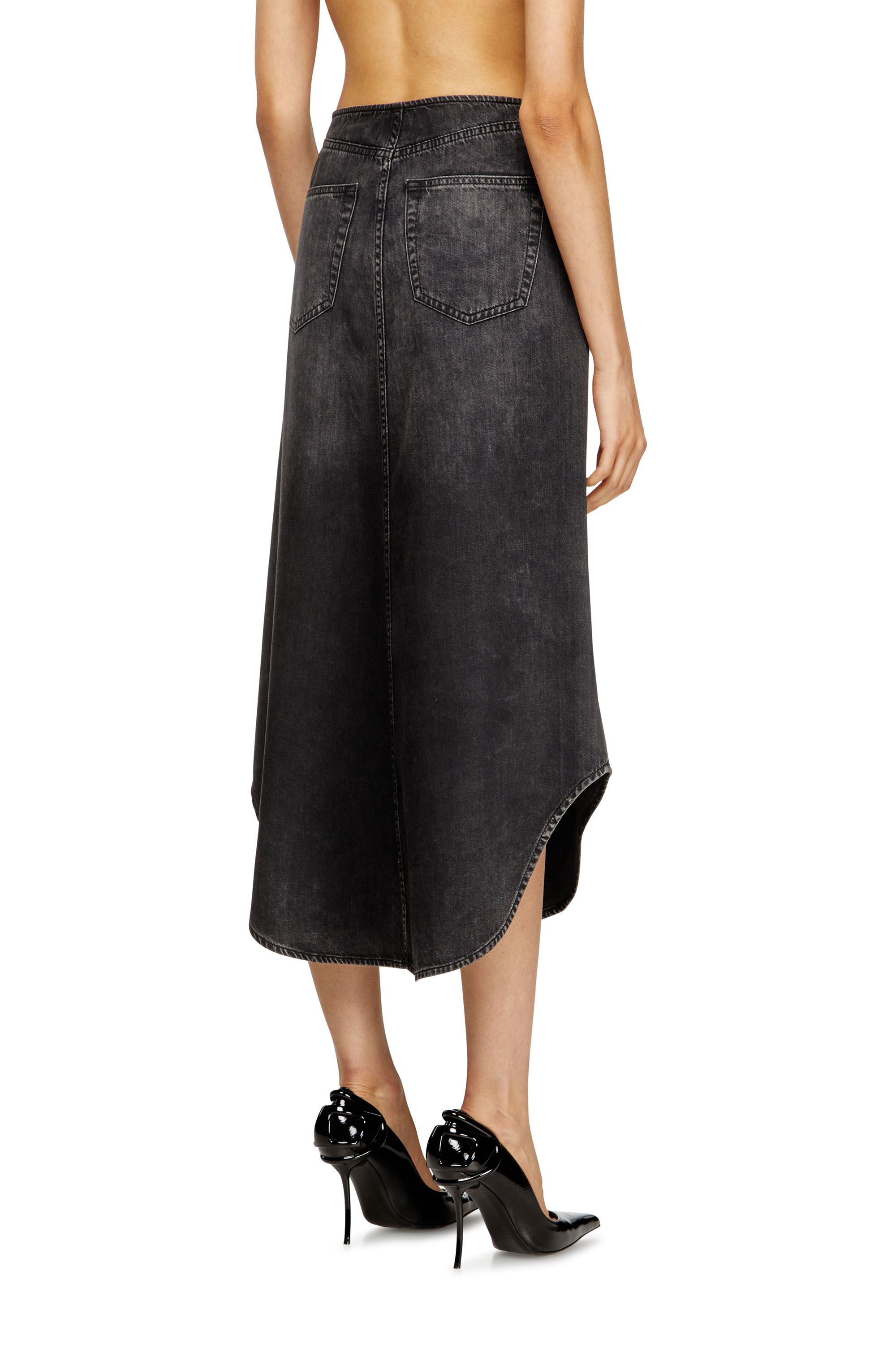 Diesel - DE-PLUMY-S, Damen Midirock aus Denim mit Shadow-Effekt in Schwarz - 4
