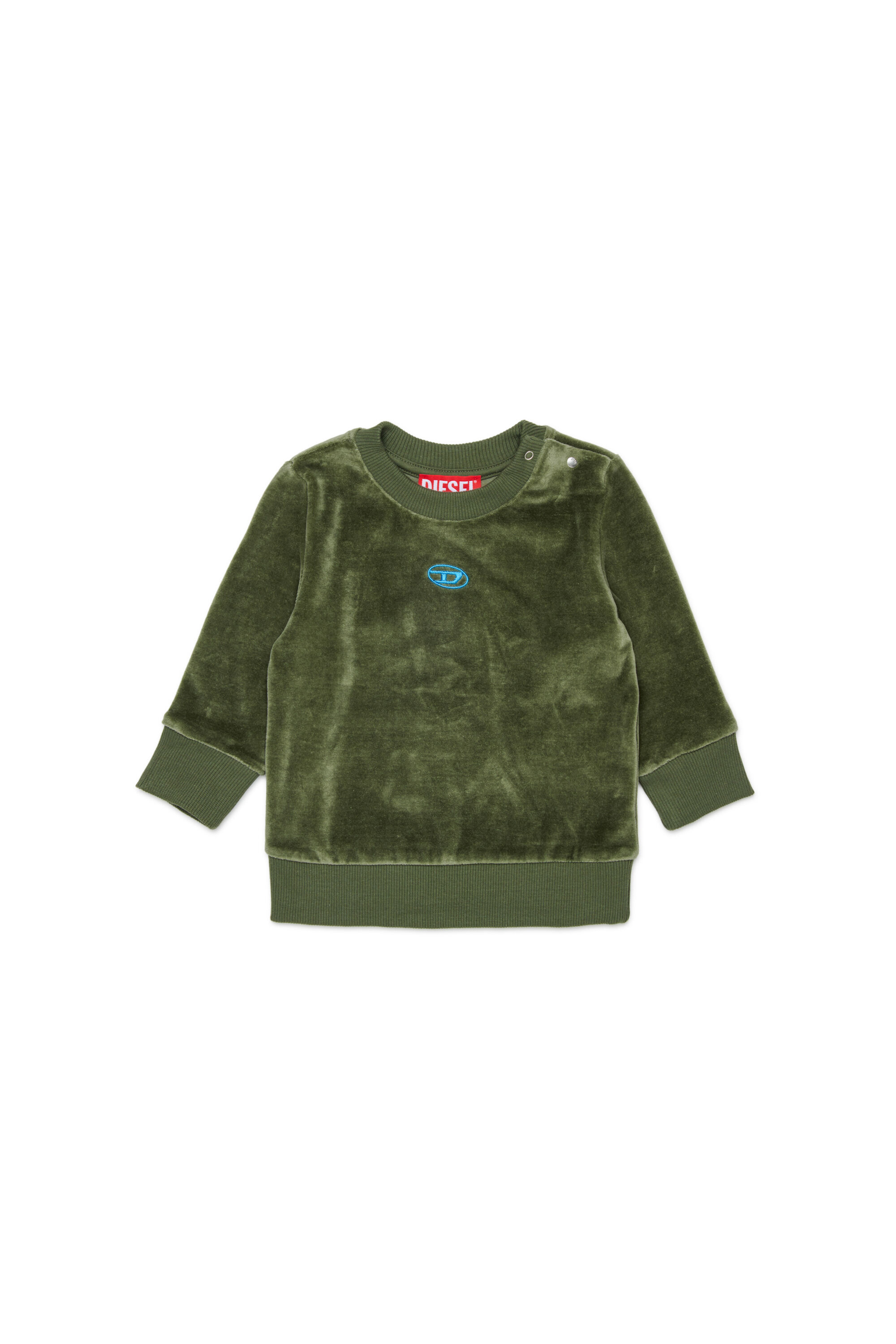 Diesel - SHENIB, Herren Sweatshirt aus Samt mit Oval D Stickerei in Gr&uuml;n - 1