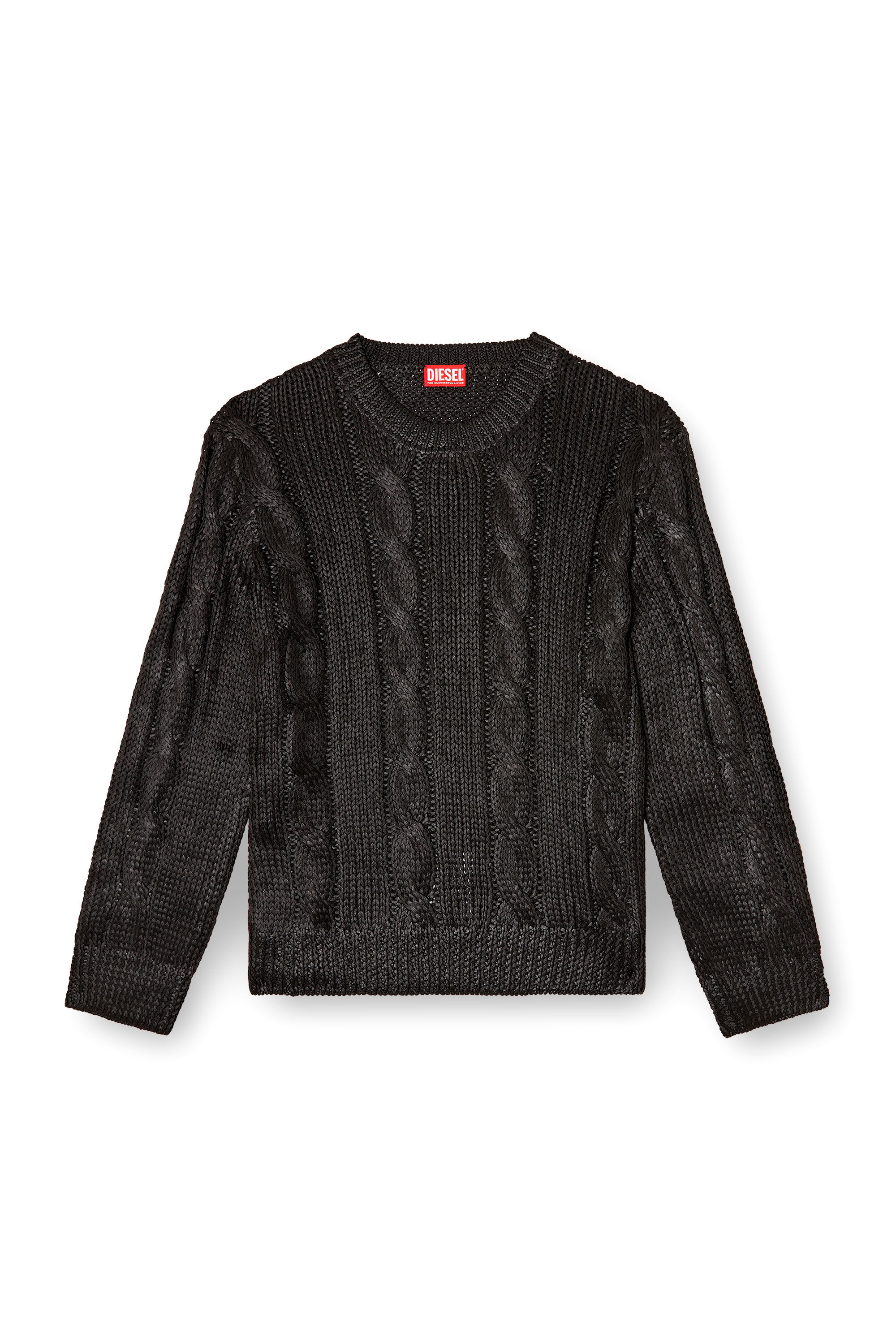 Diesel - K-MICHIU, Herren Pullover mit Zopf-Muster und Glanzeffekt in Schwarz - 2