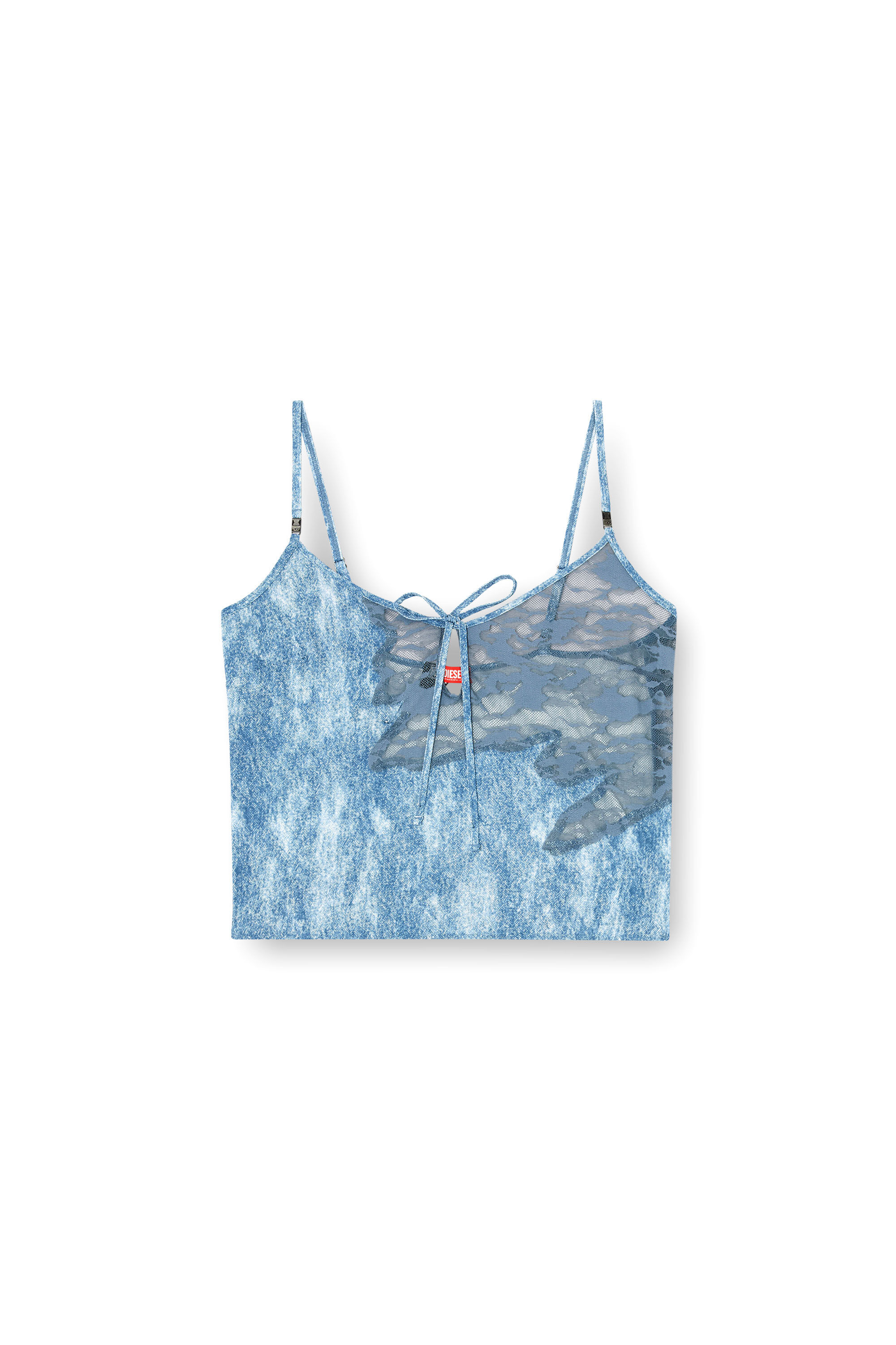 Diesel - LACE-SLEEP-CAMI, Damen Schlaf-Camisole aus Mikrofaser und Camouflage-Spitze in Hellblau - 2