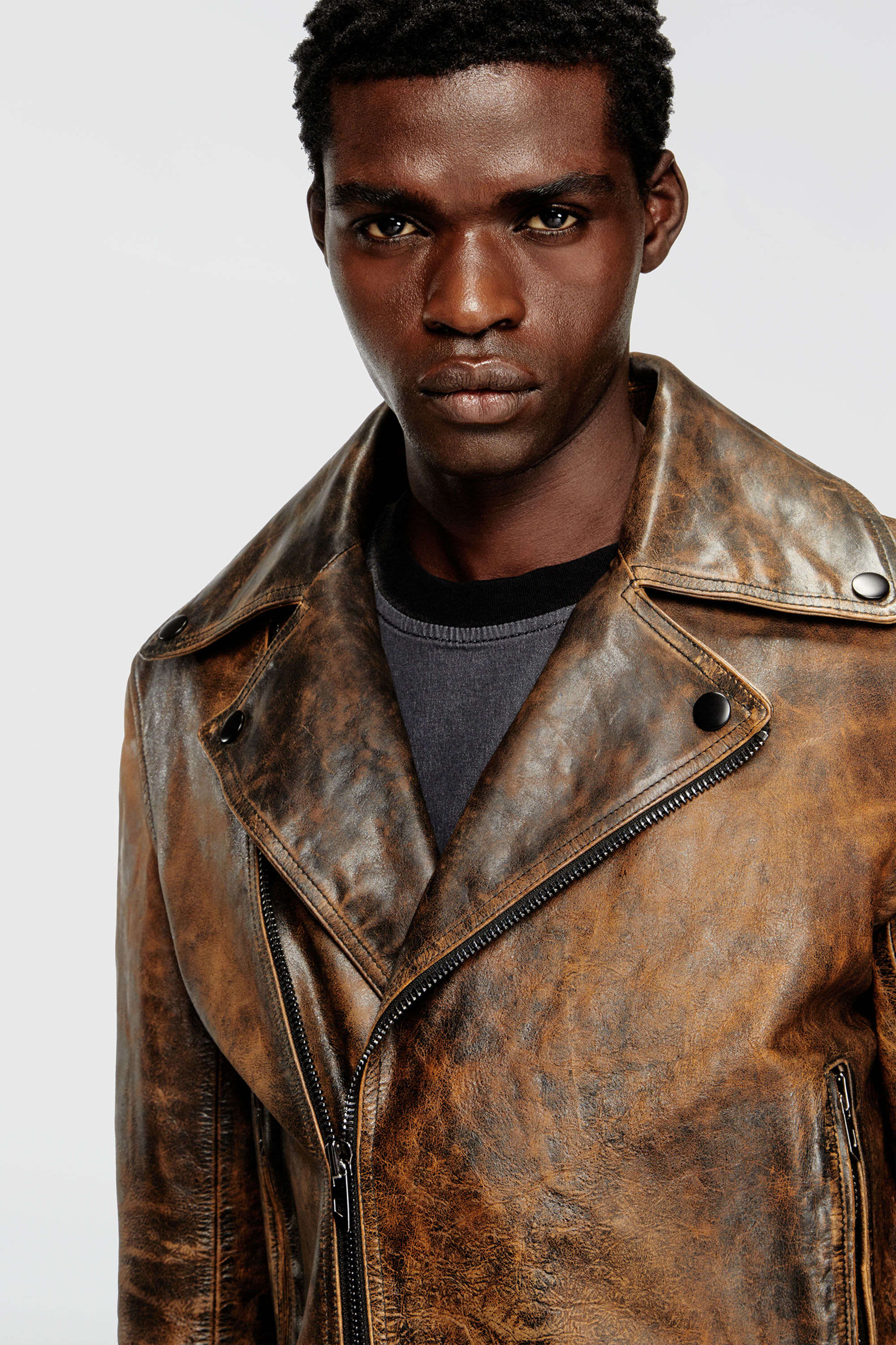 Diesel - L-EON, Herren Bikerjacke aus behandeltem Leder in Braun - 5