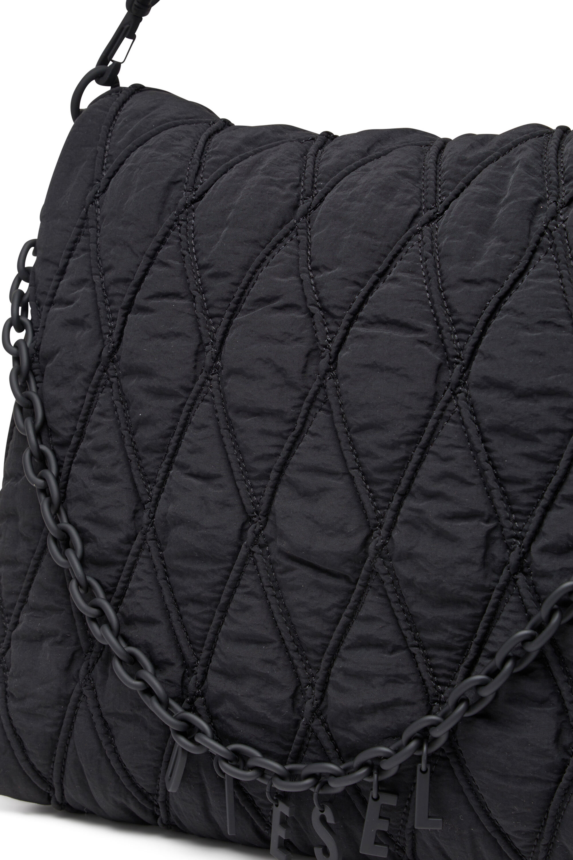 Diesel - CHARM-D SHOULDER L, Damen Schultertasche aus gestepptem gewaschenem Nylon in Schwarz - 2